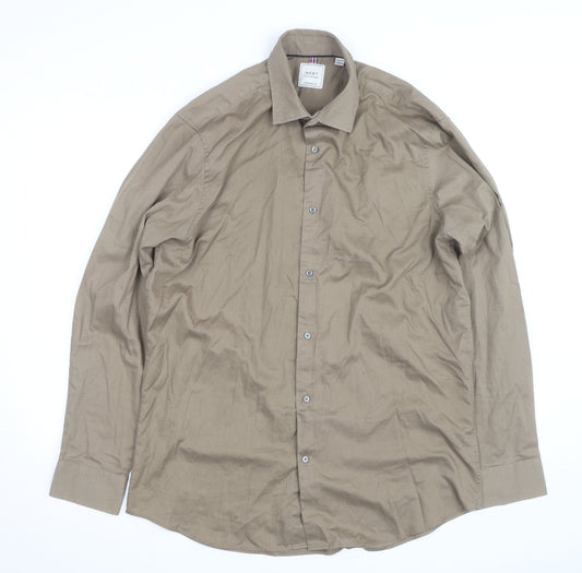 Next Mens Beige Regular Fit Long Sleeve Dress Shirt 16.5R