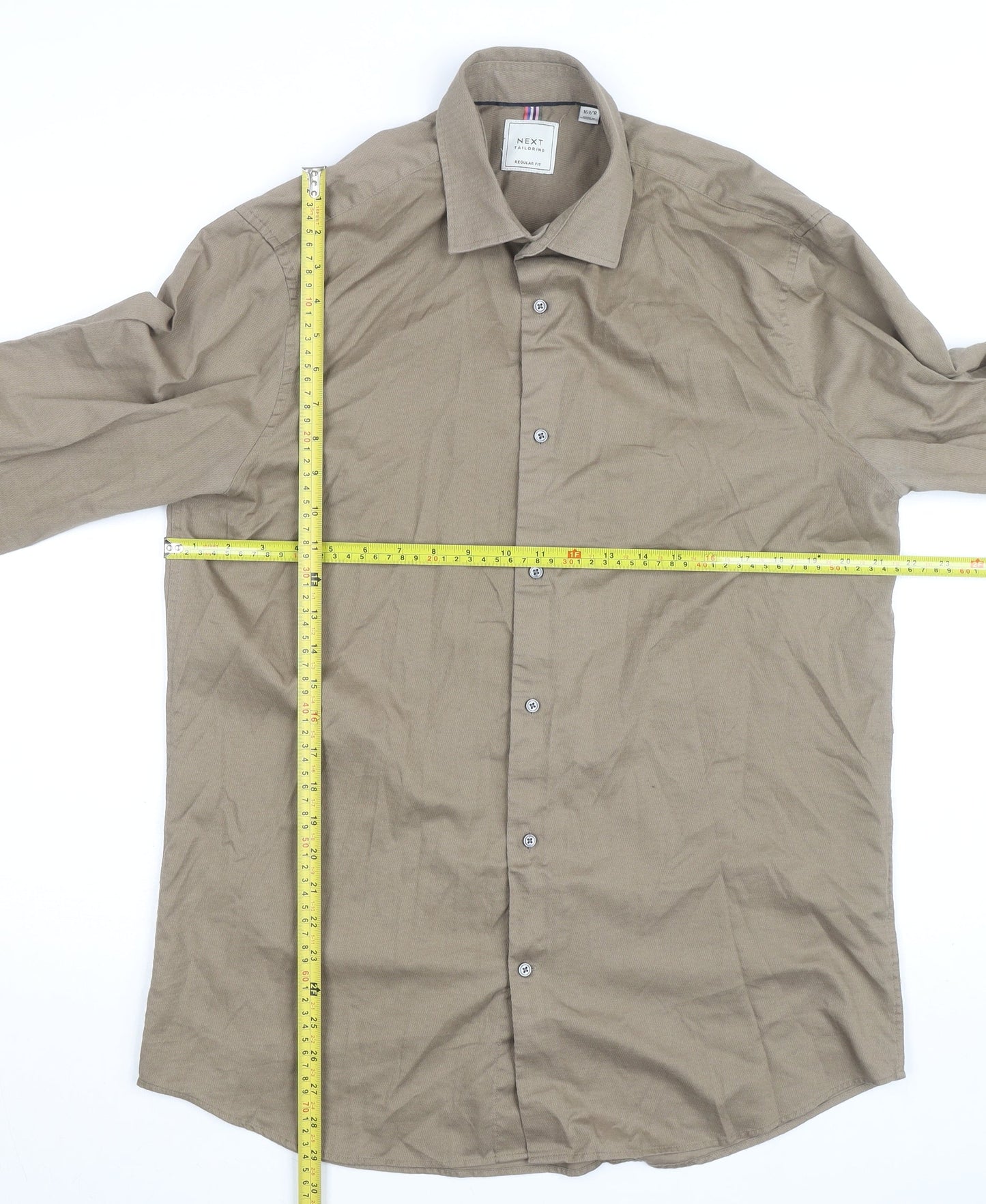 Next Mens Beige Regular Fit Long Sleeve Dress Shirt 16.5R