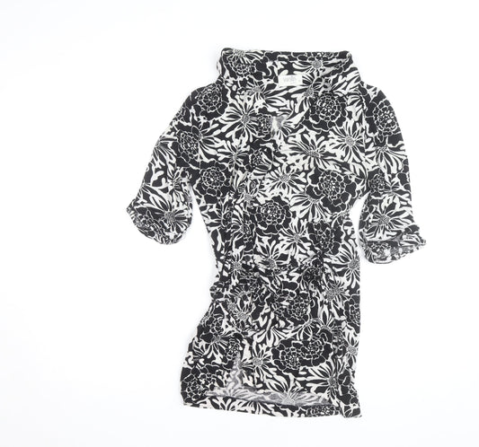 Wallis Women Black White Floral Wrap Shirt Dress Size 14 Petite