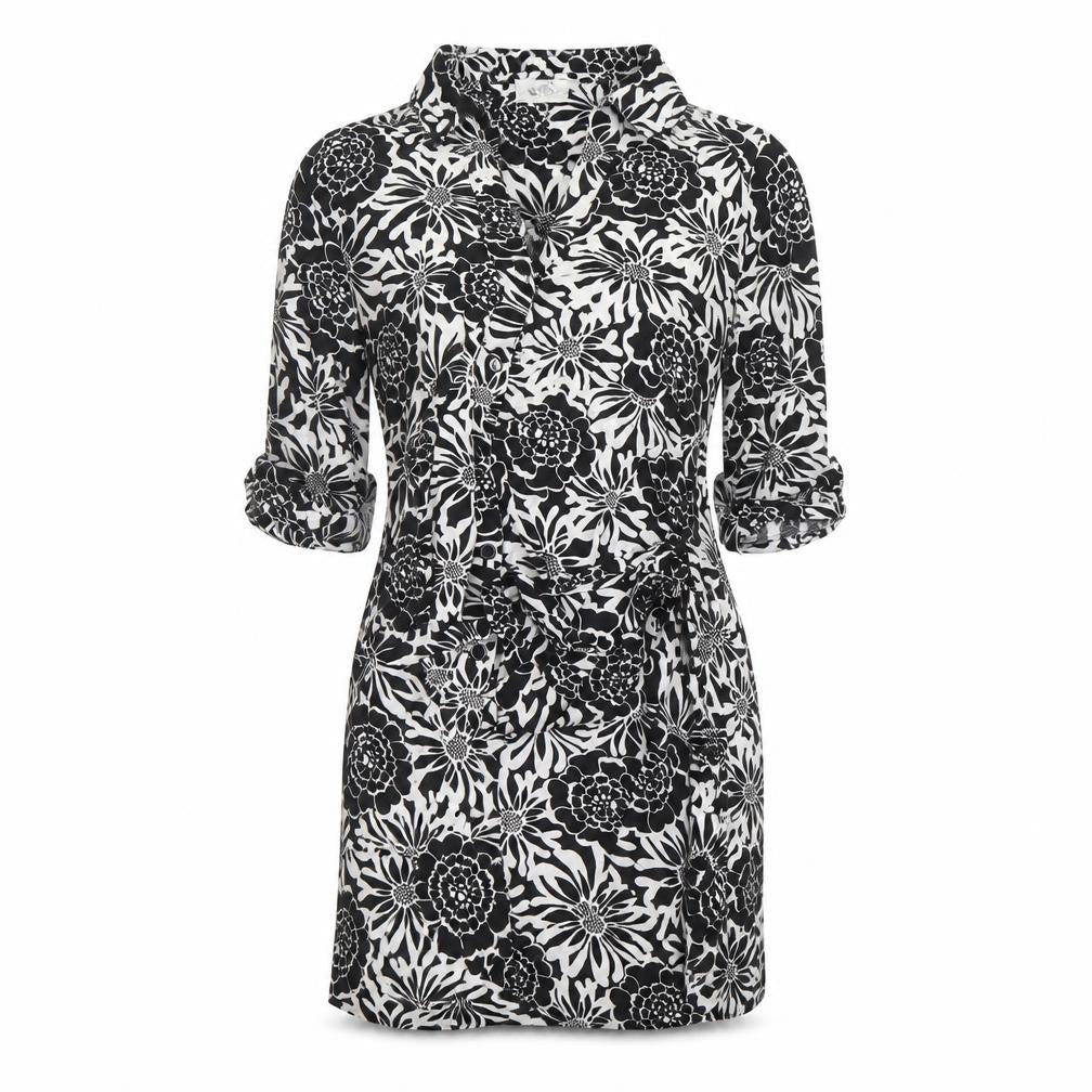 Wallis Women Black White Floral Wrap Shirt Dress Size 14 Petite