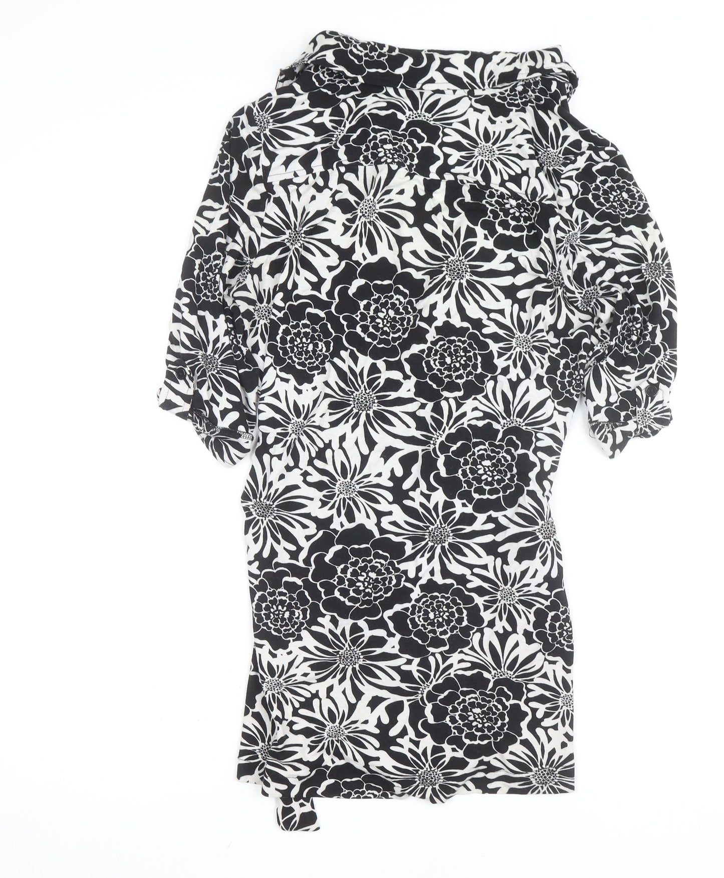Wallis Women Black White Floral Wrap Shirt Dress Size 14 Petite
