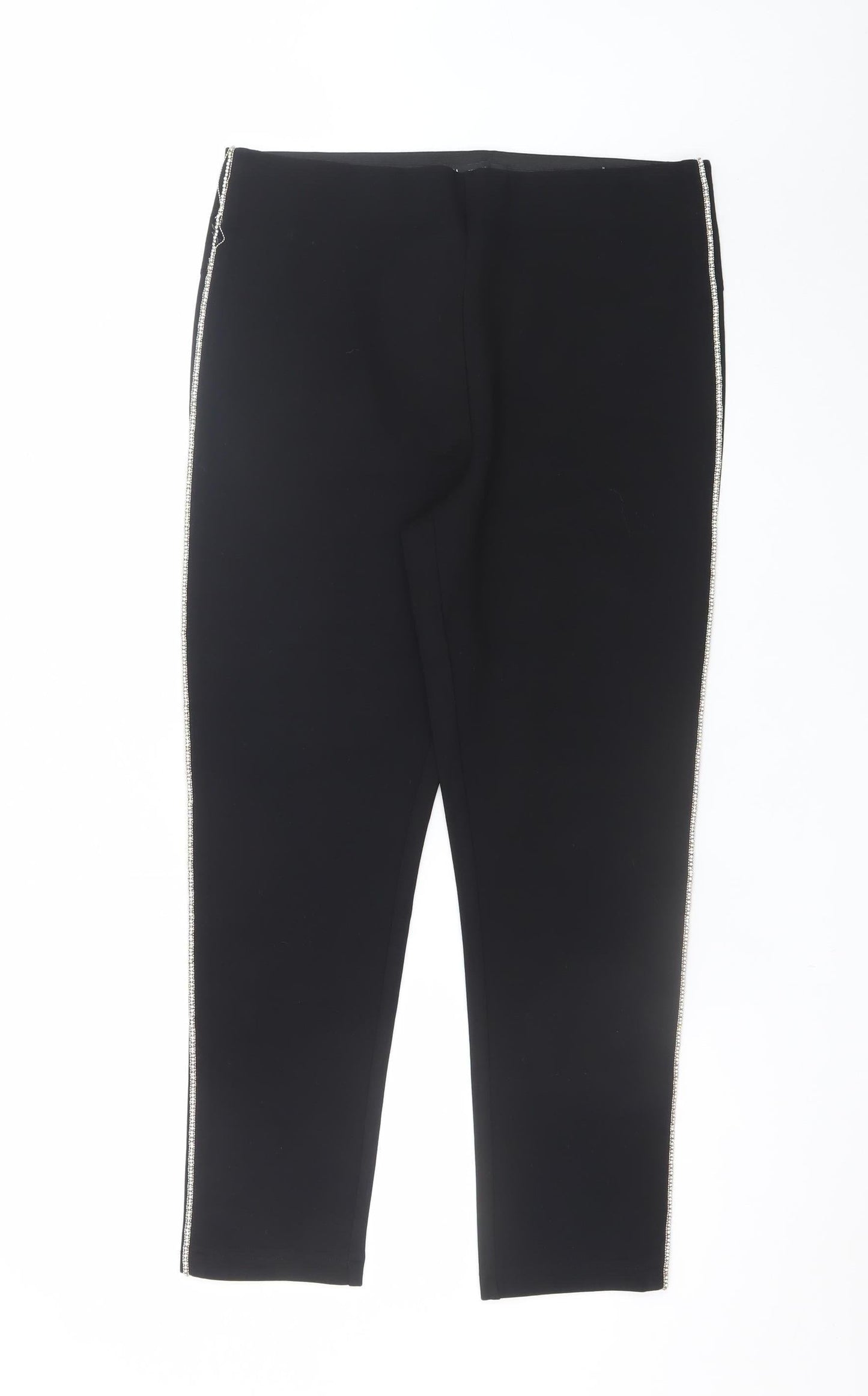 Zara Women Black XL Stretch Skinny Leggings Trousers with Side Zip Trim