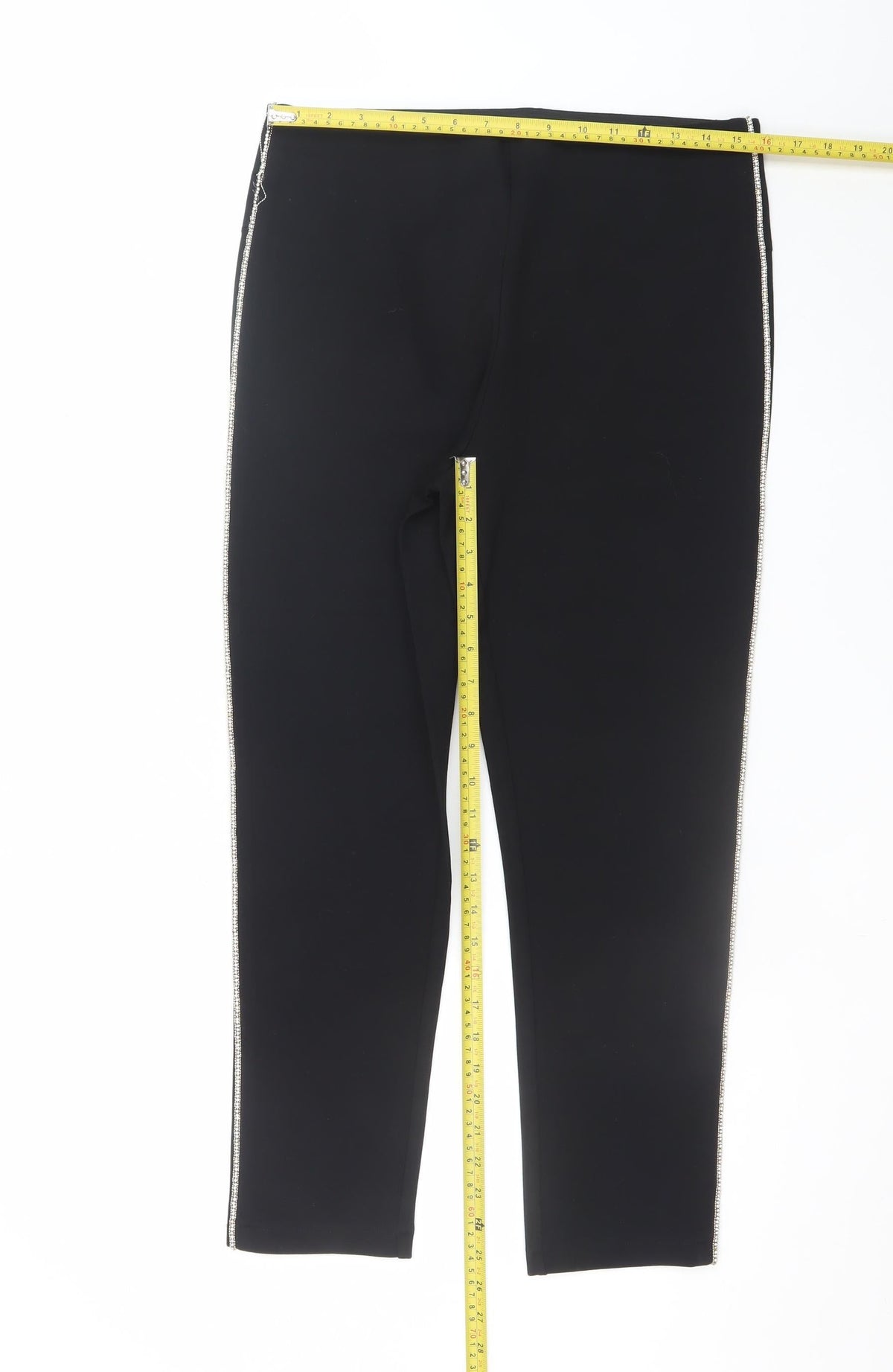 Zara Women Black XL Stretch Skinny Leggings Trousers with Side Zip Trim