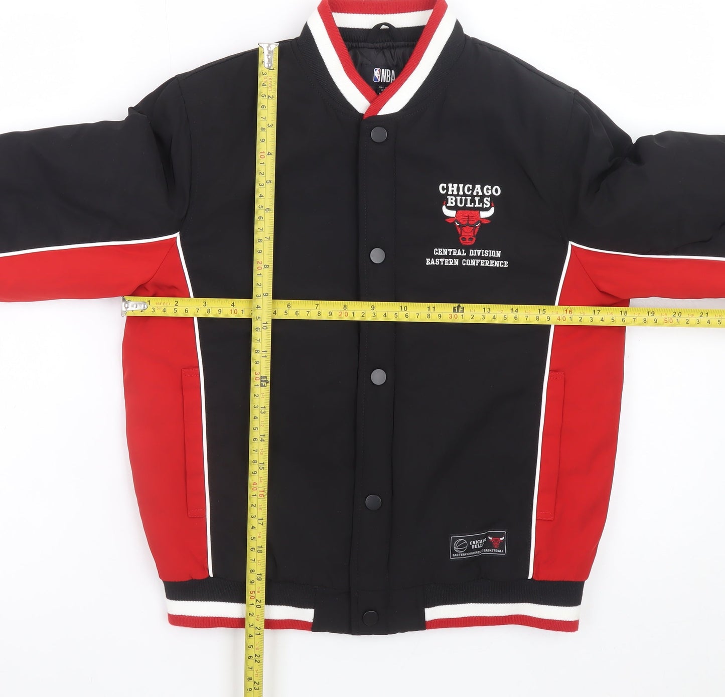 NBA Boys Chicago Bulls Black Red Varsity Jacket 10-11 Years Lined Polyester