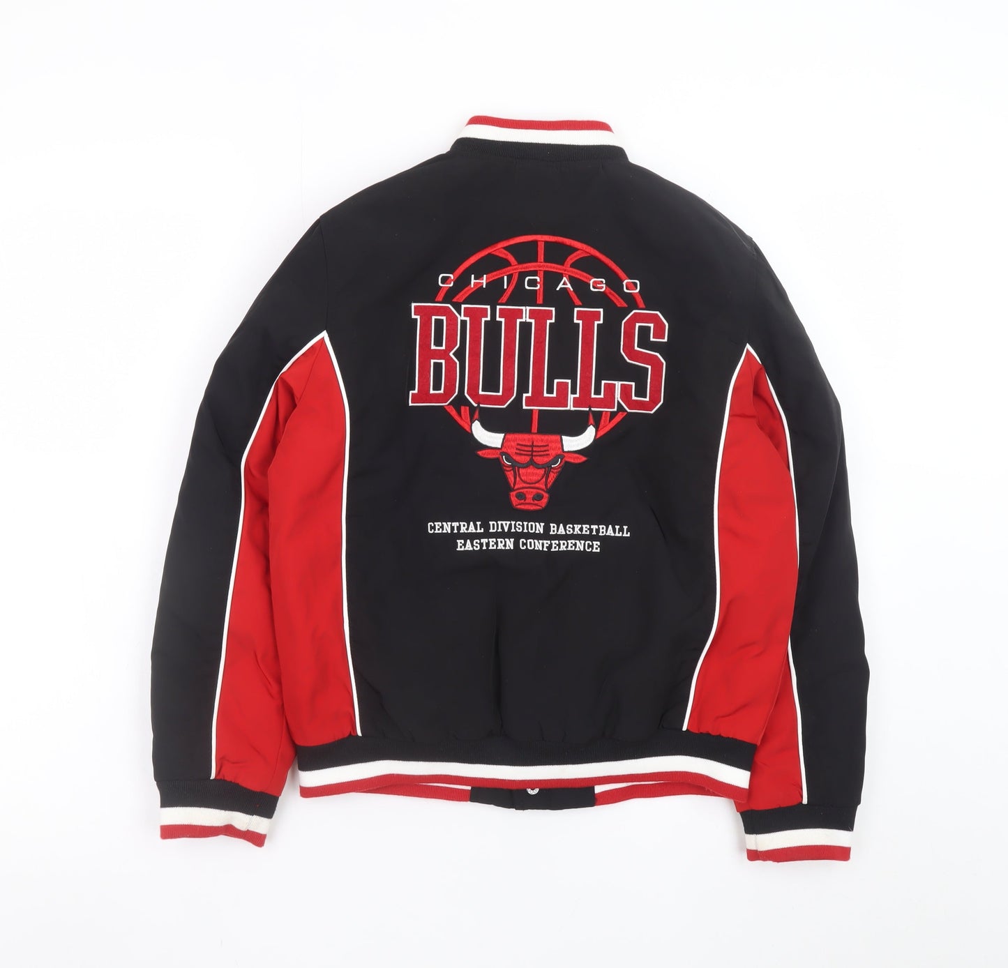NBA Boys Chicago Bulls Black Red Varsity Jacket 10-11 Years Lined Polyester