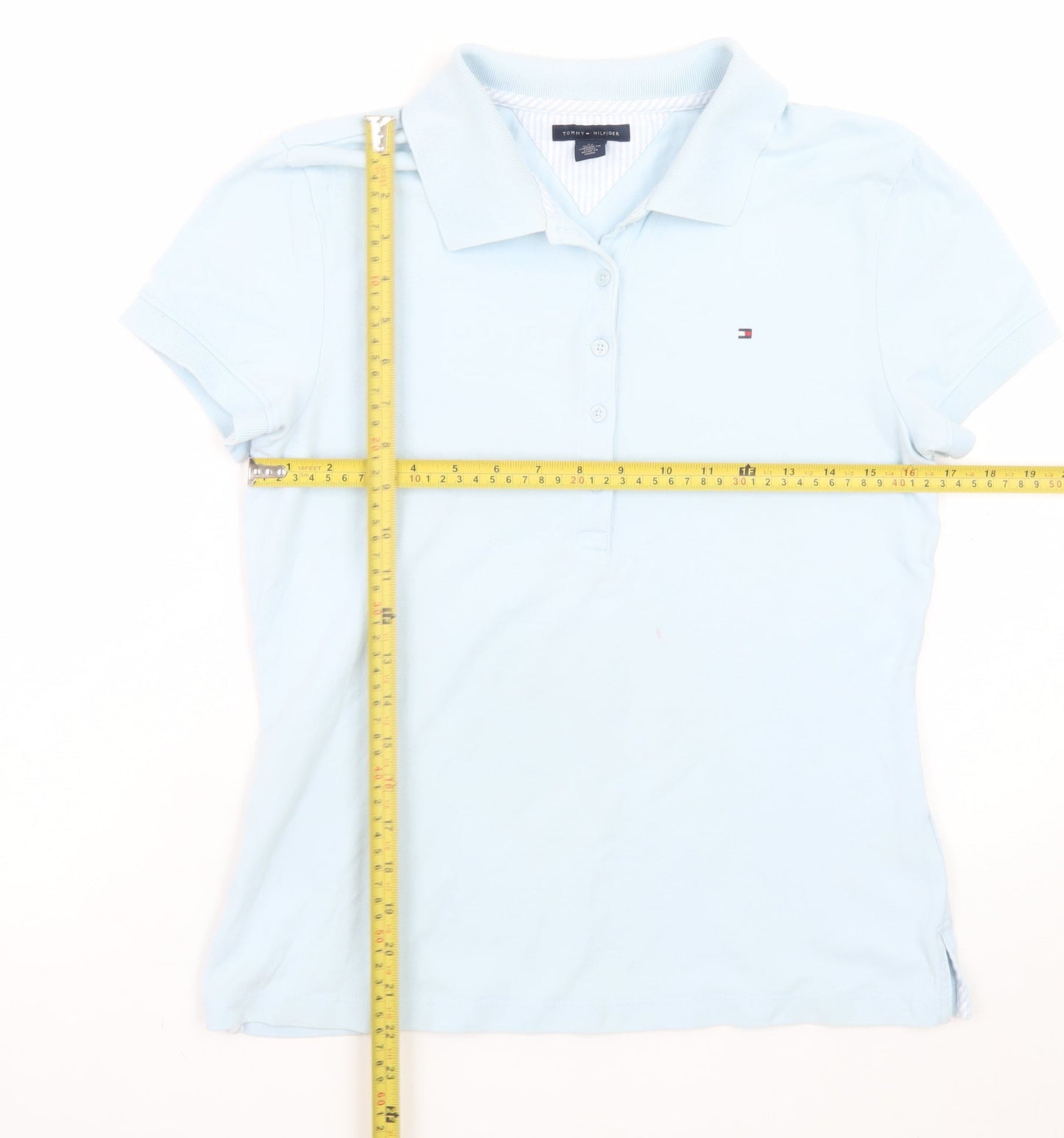 Tommy Hilfiger Women Blue Polo Shirt M Collared Slim Fit
