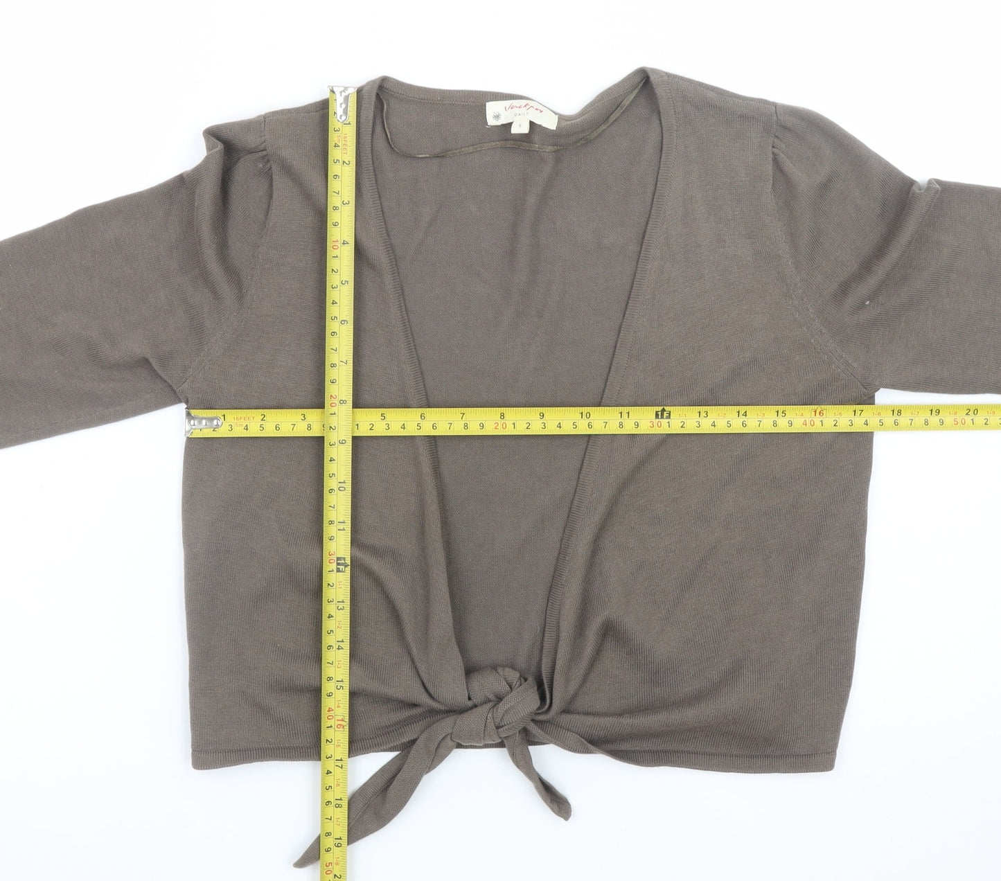 Jackpot Women Brown Cotton Tie Front Cardigan Size S