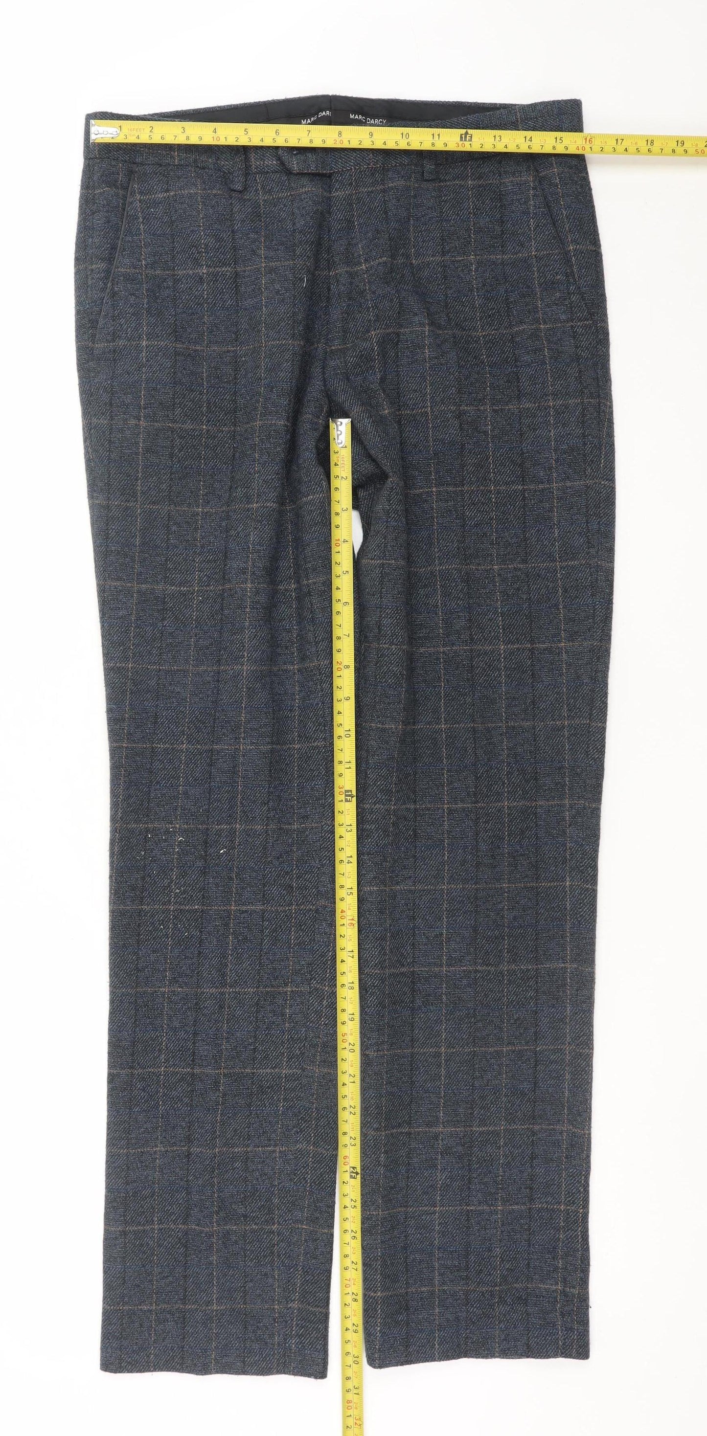 Marc Darcy Men's Blue Checked Dress Pants 32R Regular Fit