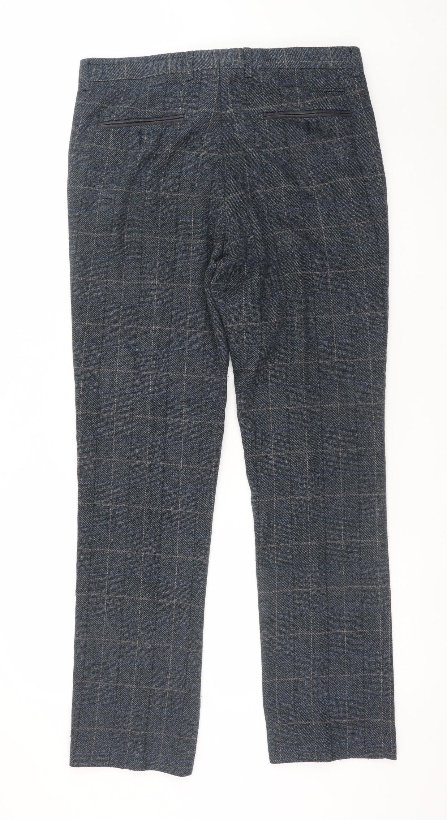 Marc Darcy Men's Blue Checked Dress Pants 32R Regular Fit