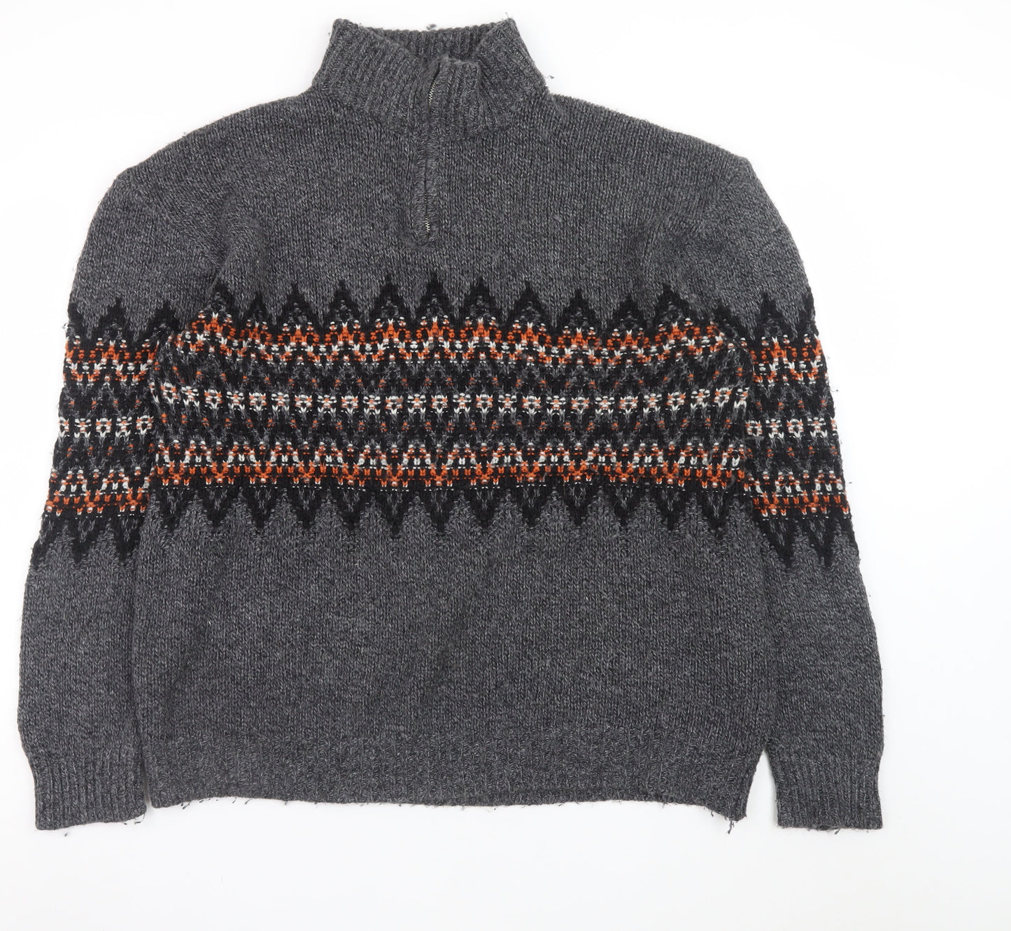 Next Men’s Grey Fair Isle 1/4 Zip Wool Jumper XL Winter Knitwear