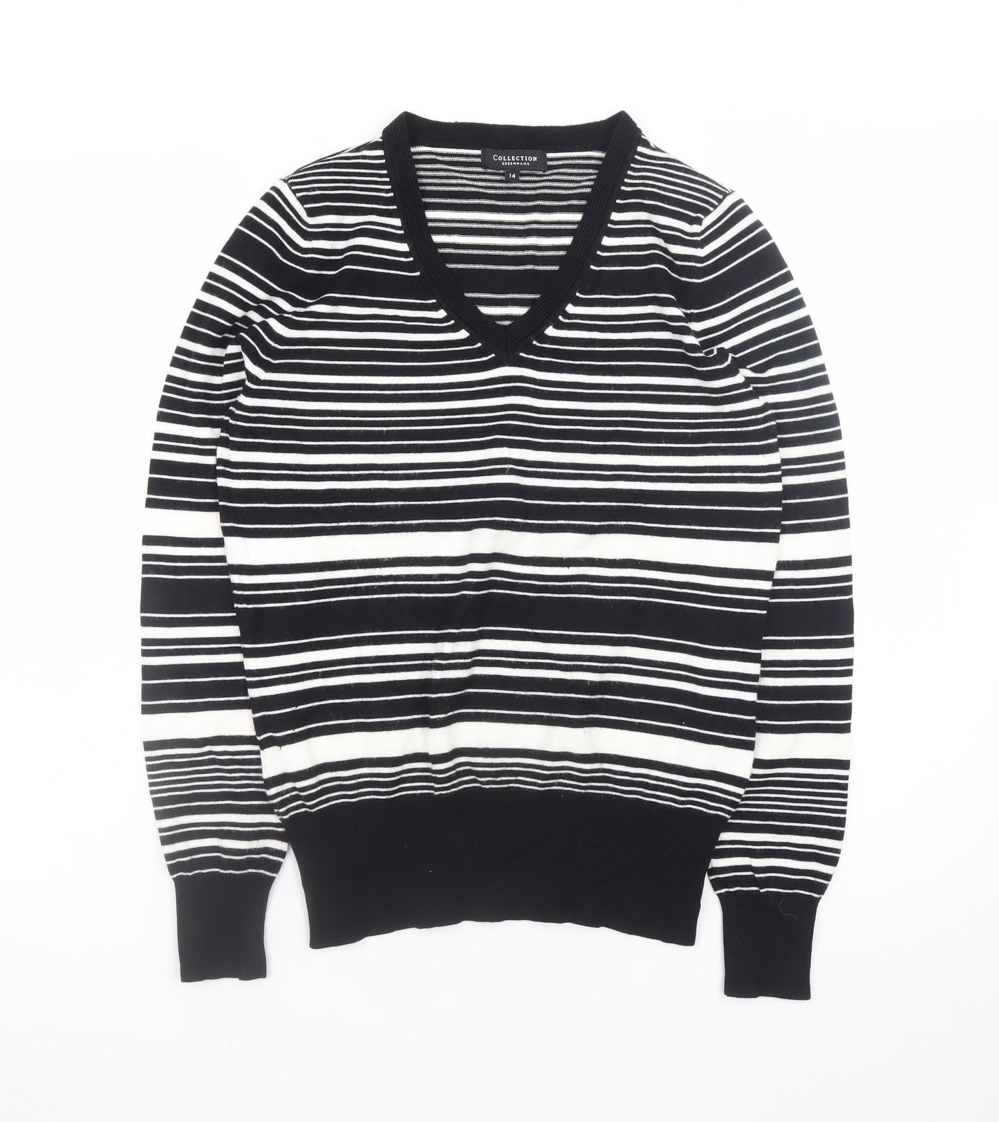Debenhams Women’s Black Striped V-Neck Knit Jumper Size 14