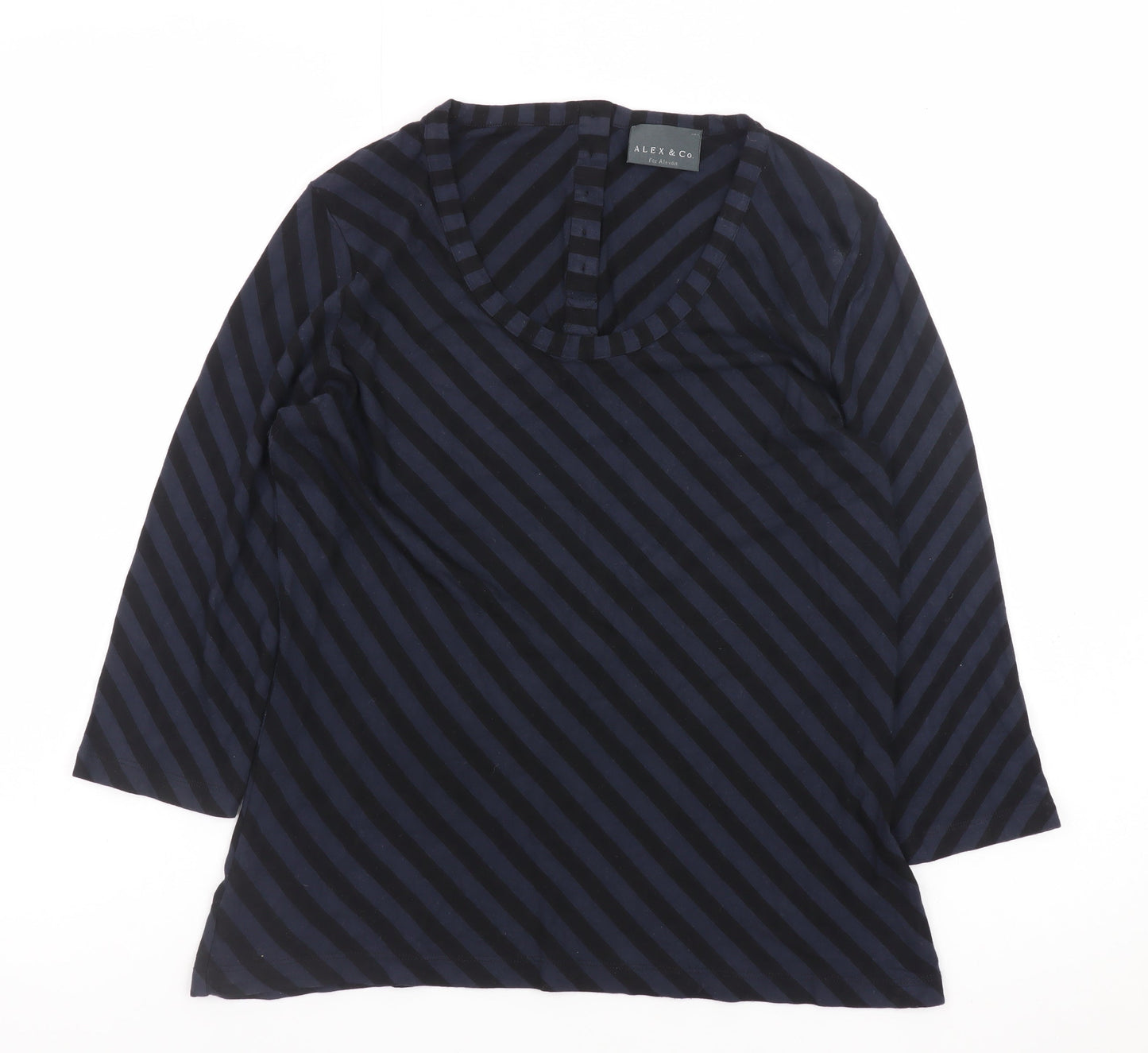 Alex & Co Women Blue Striped Jersey Blouse UK 12 3/4 Sleeve