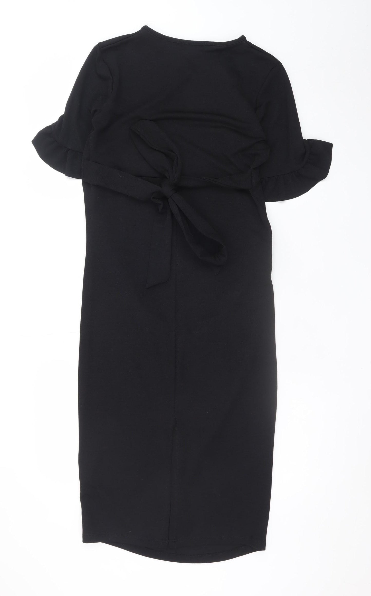 Boohoo Women Black Size 12 Bodycon Ruffle Sleeve Knee Length Dress
