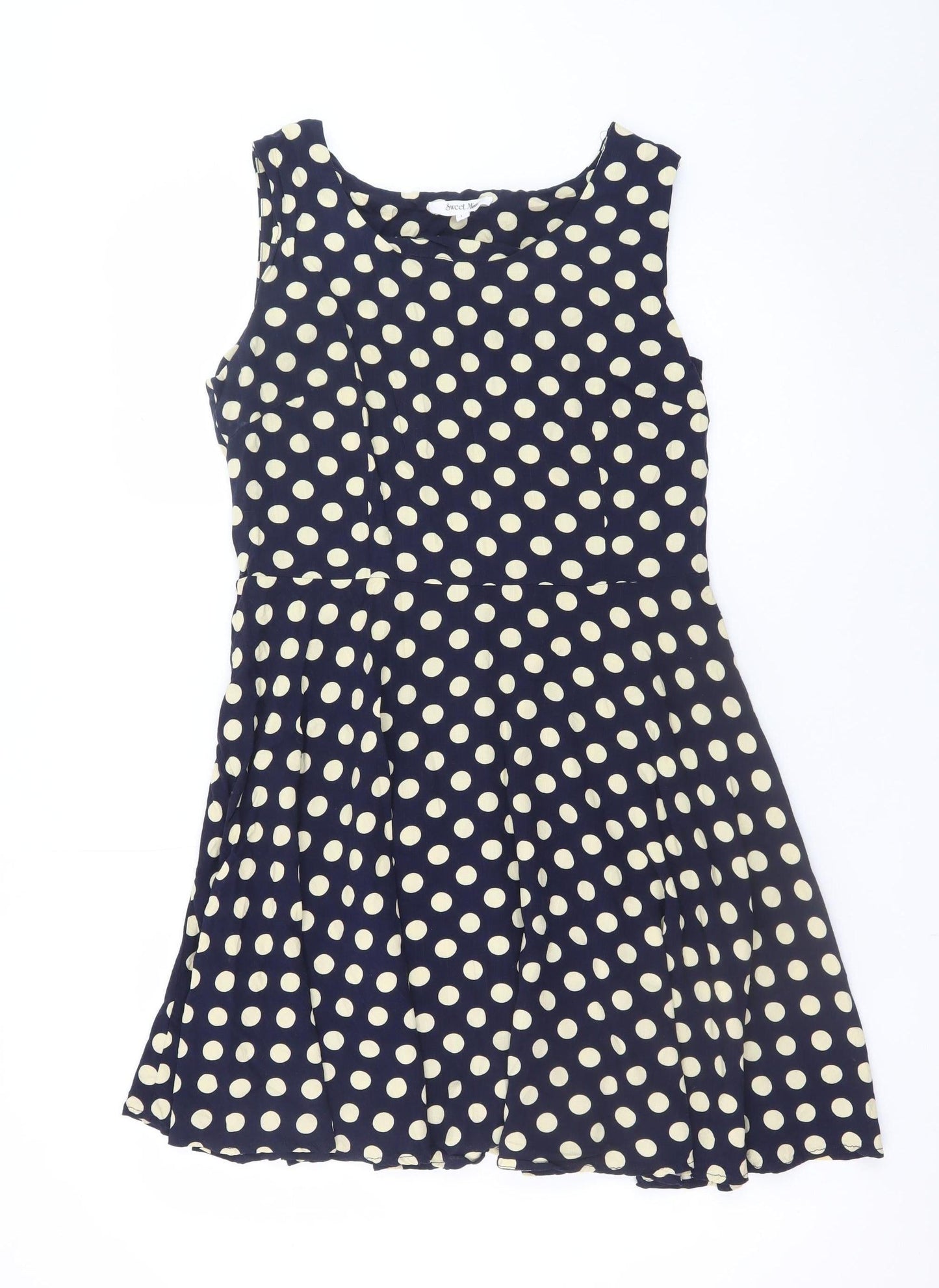Sweet Miss Women Blue Polka Dot L Skater Dress Sleeveless Retro Style