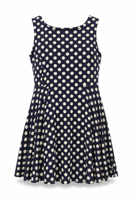 Sweet Miss Women Blue Polka Dot L Skater Dress Sleeveless Retro Style