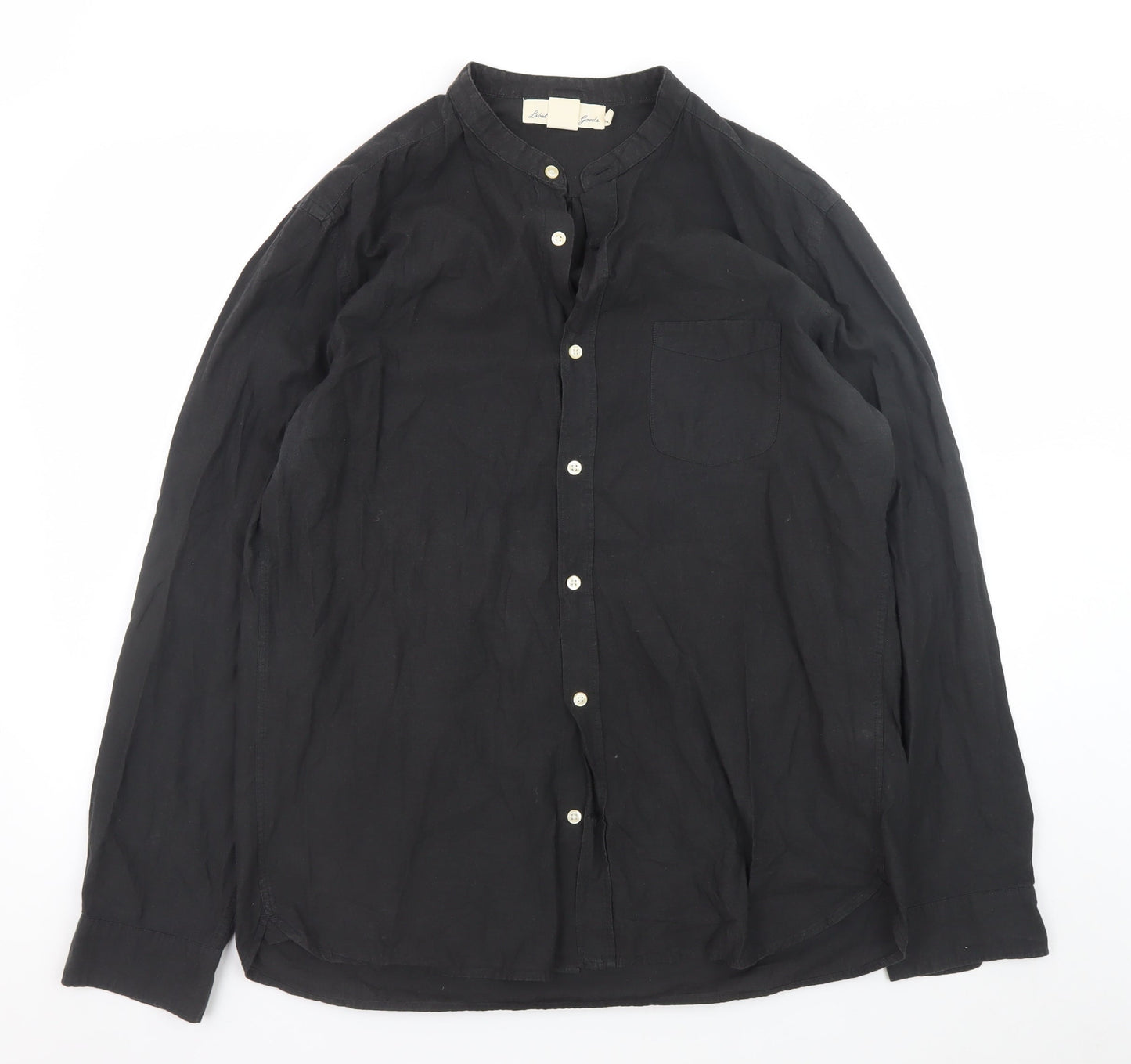 L.O.G.G. Men's Black Cotton Band Collar Button-Up Shirt Size L