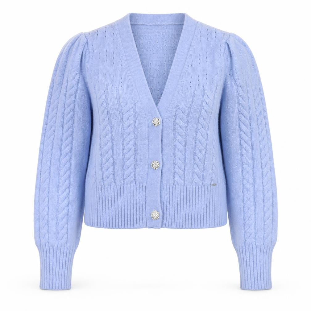 Diesel Women's Blue Cable-Knit Puff Sleeve Cardigan - Size S