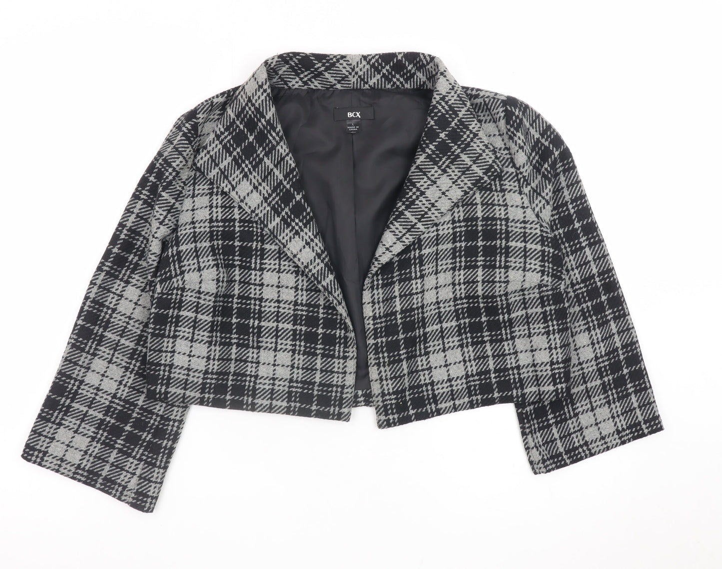 BCX Women's Grey Check Cropped Blazer Jacket Size L