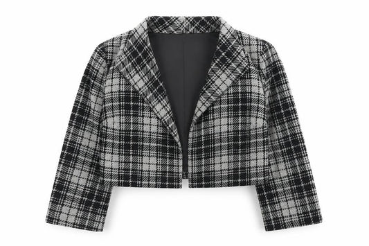 BCX Women's Grey Check Cropped Blazer Jacket Size L