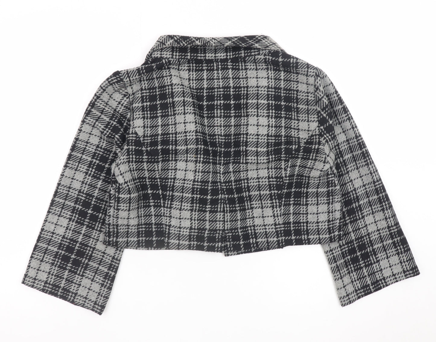 BCX Women's Grey Check Cropped Blazer Jacket Size L