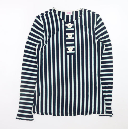Savida Women’s Blue Striped Long Sleeve Crew Neck Button T-Shirt Size 14
