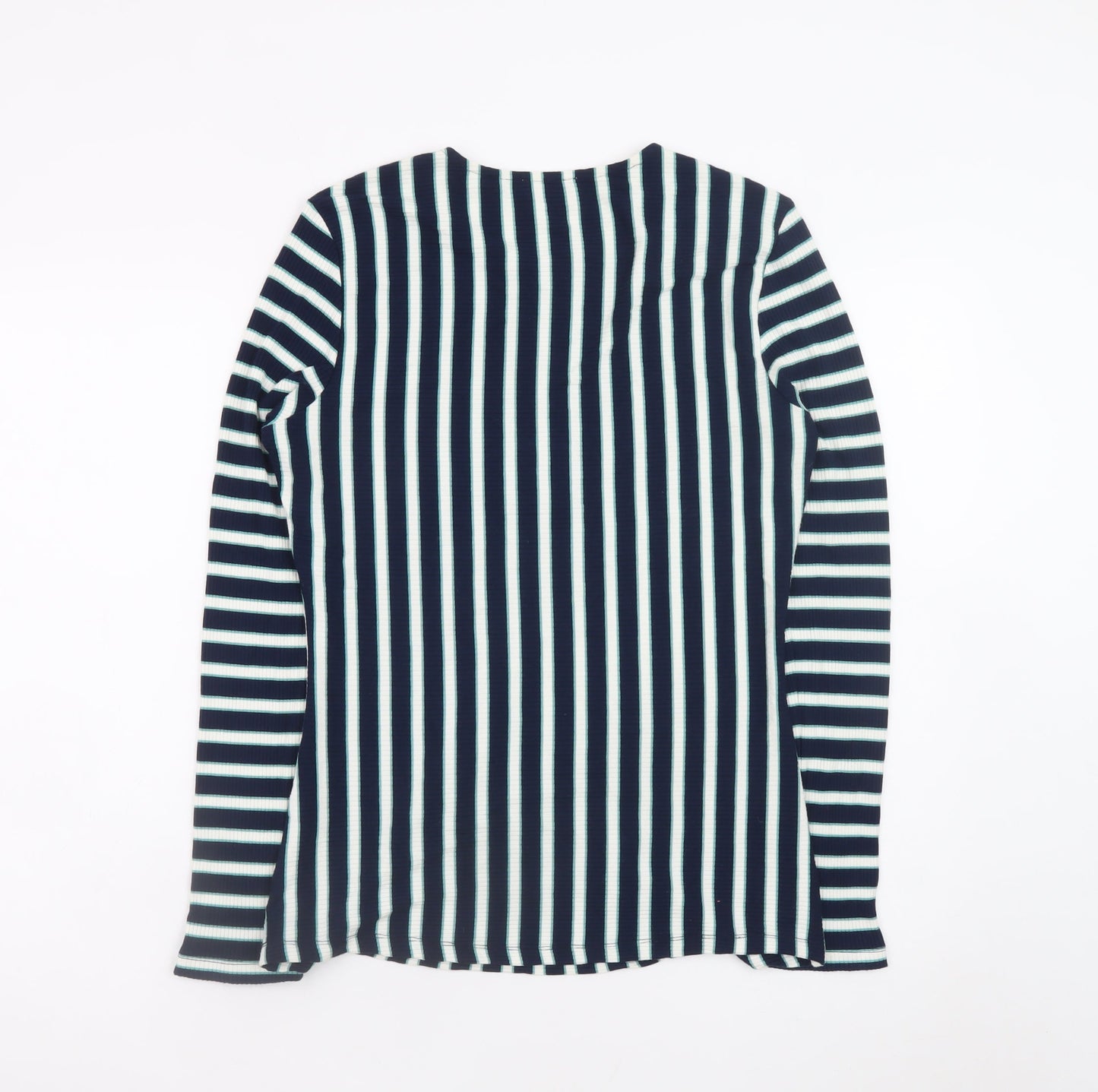 Savida Women’s Blue Striped Long Sleeve Crew Neck Button T-Shirt Size 14