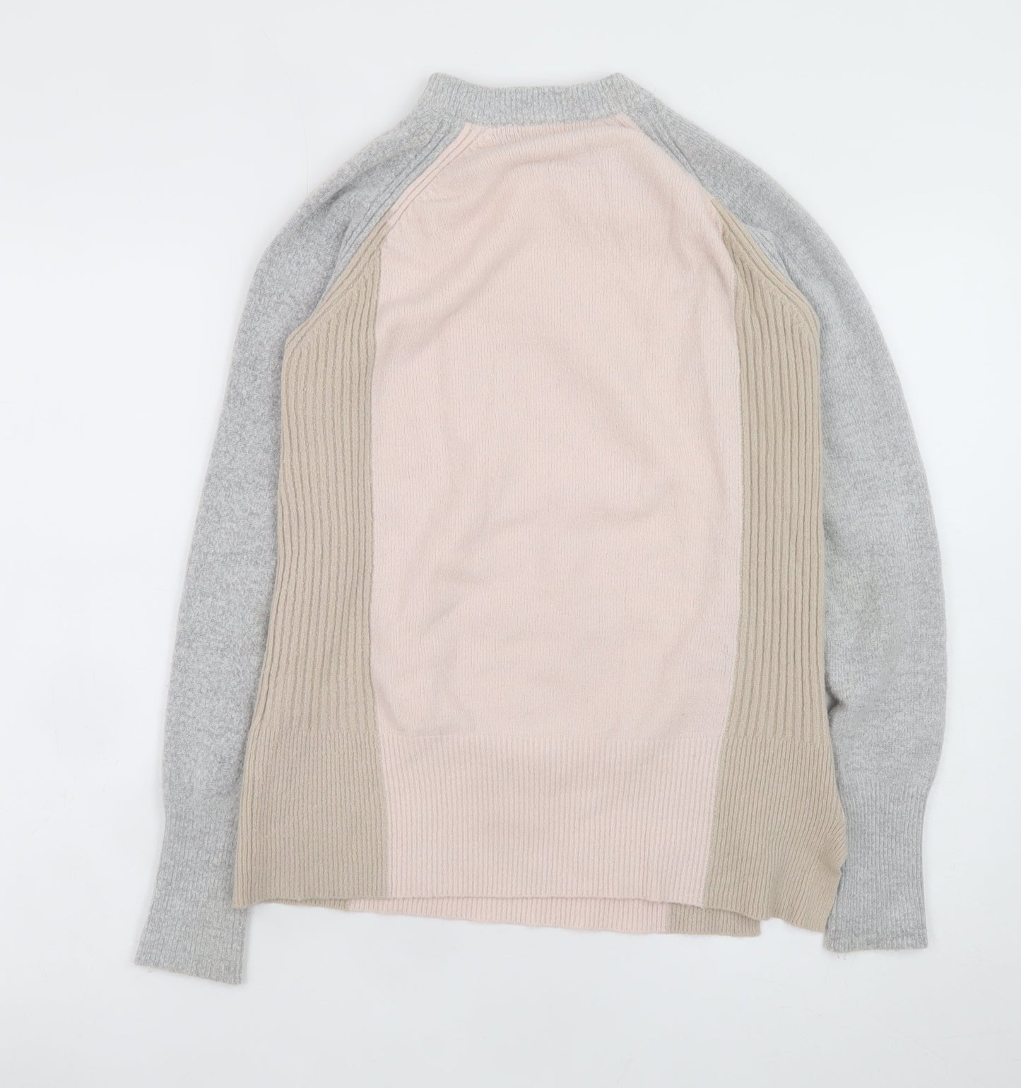 River Island Women's Beige Crew Neck Zip Detail Jumper Size 8