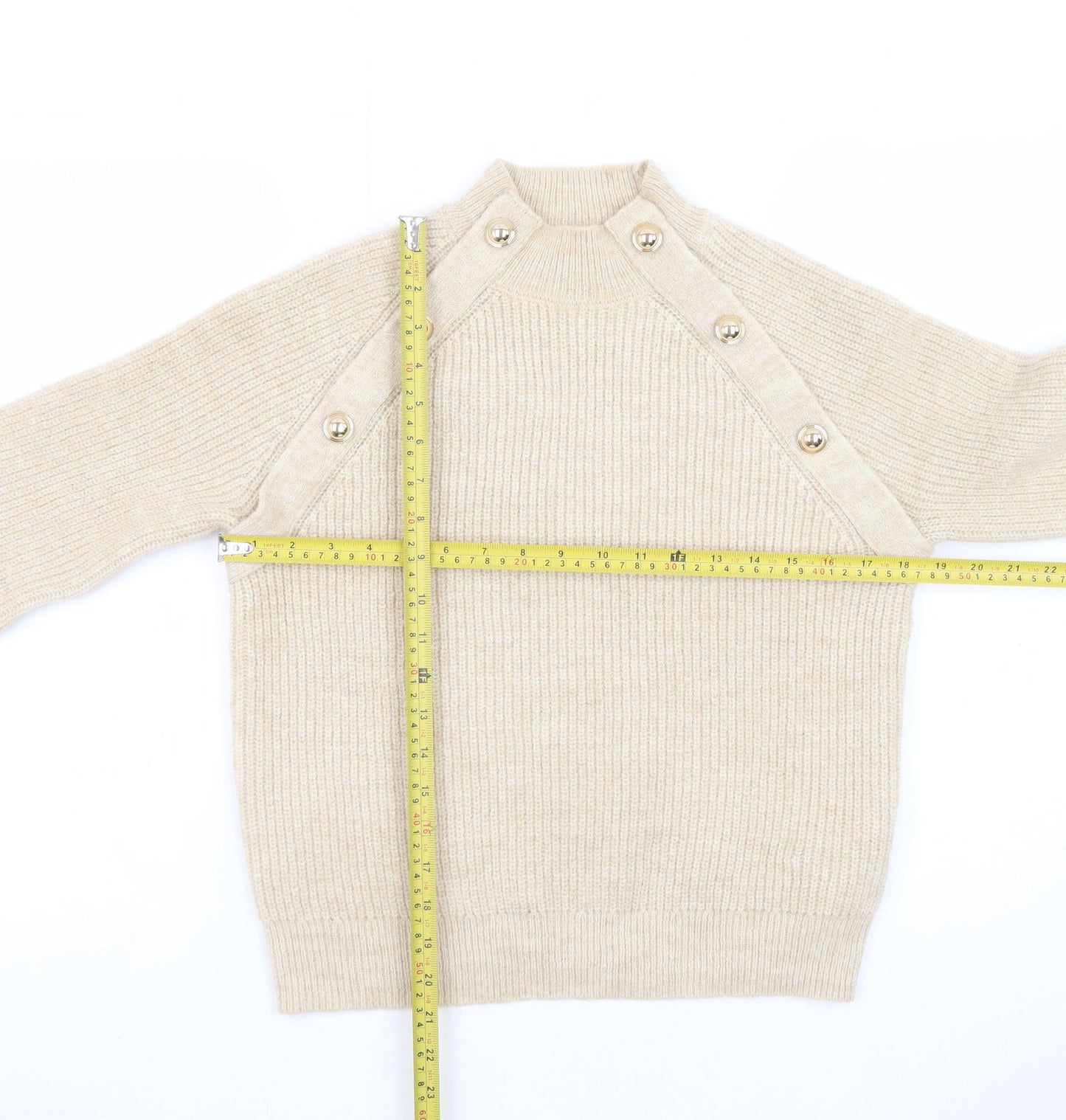 Primark Women’s Beige Mock Neck Button Pullover Jumper XS