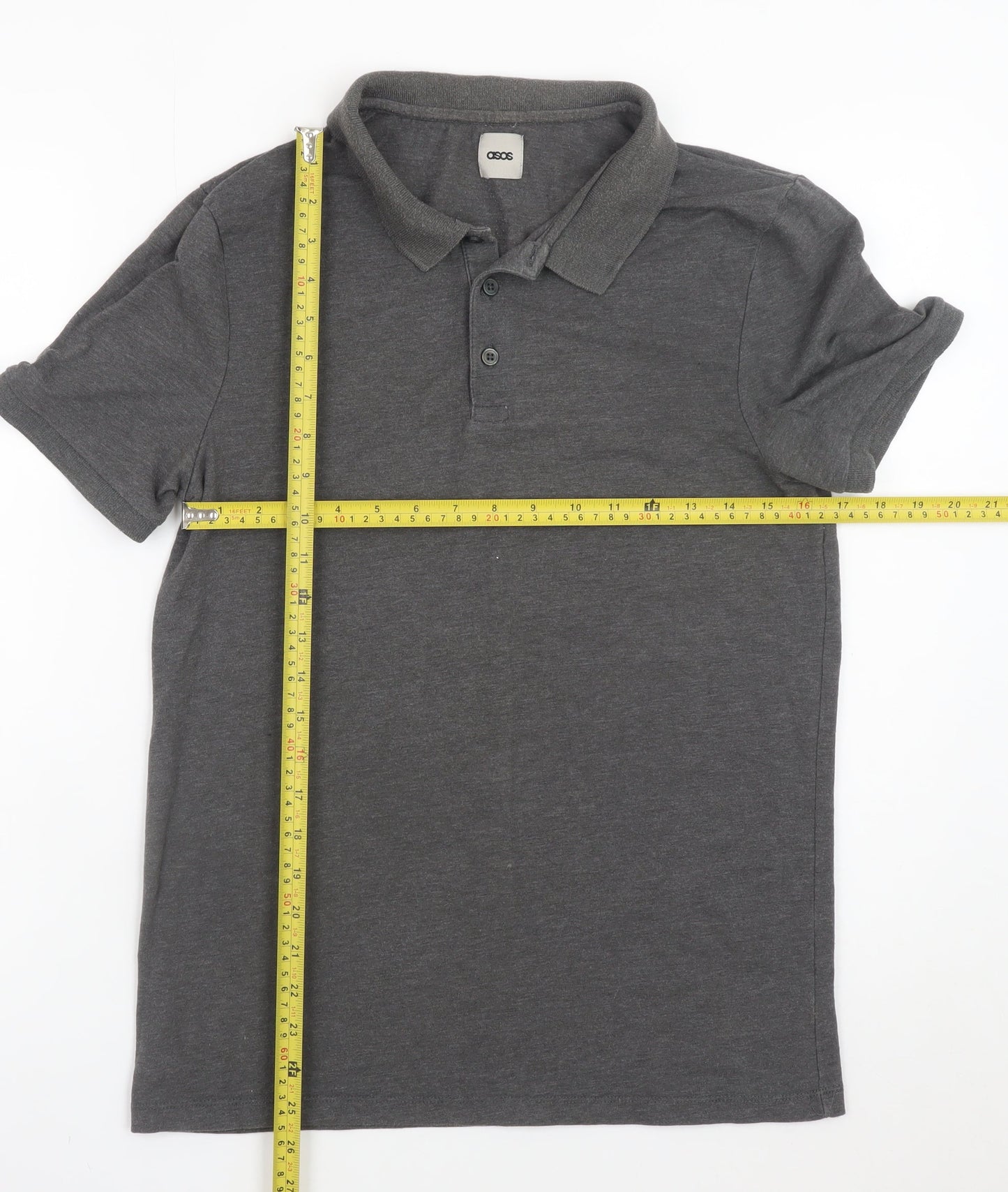 ASOS Men’s Grey Short Sleeve Cotton Blend Polo Shirt Size L