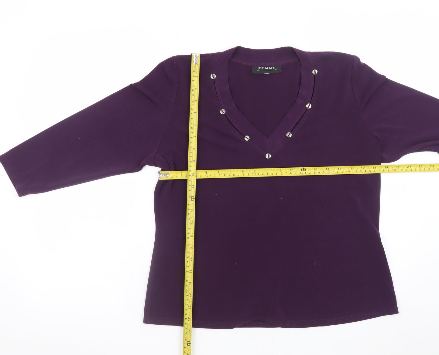 FEMME Women’s Purple V-Neck Studded Blouse Size 18