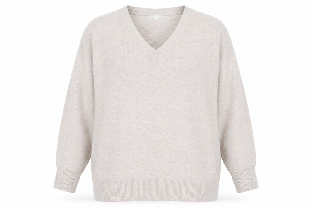 H&M Women Beige V-Neck Long Sleeve Pullover Jumper Size 20