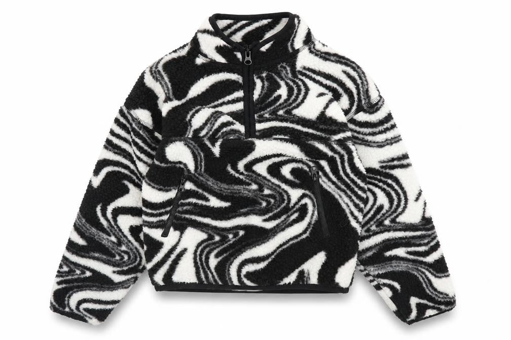 Dunnes Stores Girls Black & White Fleece 1/2 Zip Pullover Sweatshirt 6-7 Years