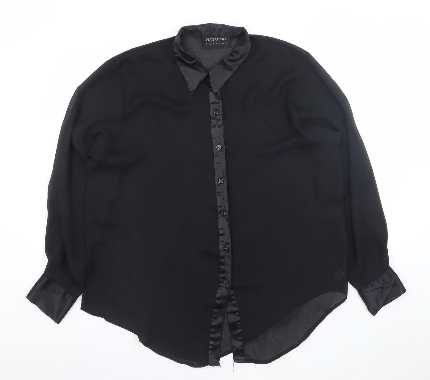 Natural Feeling Women’s Black Size 12 Collared Chiffon Blouse
