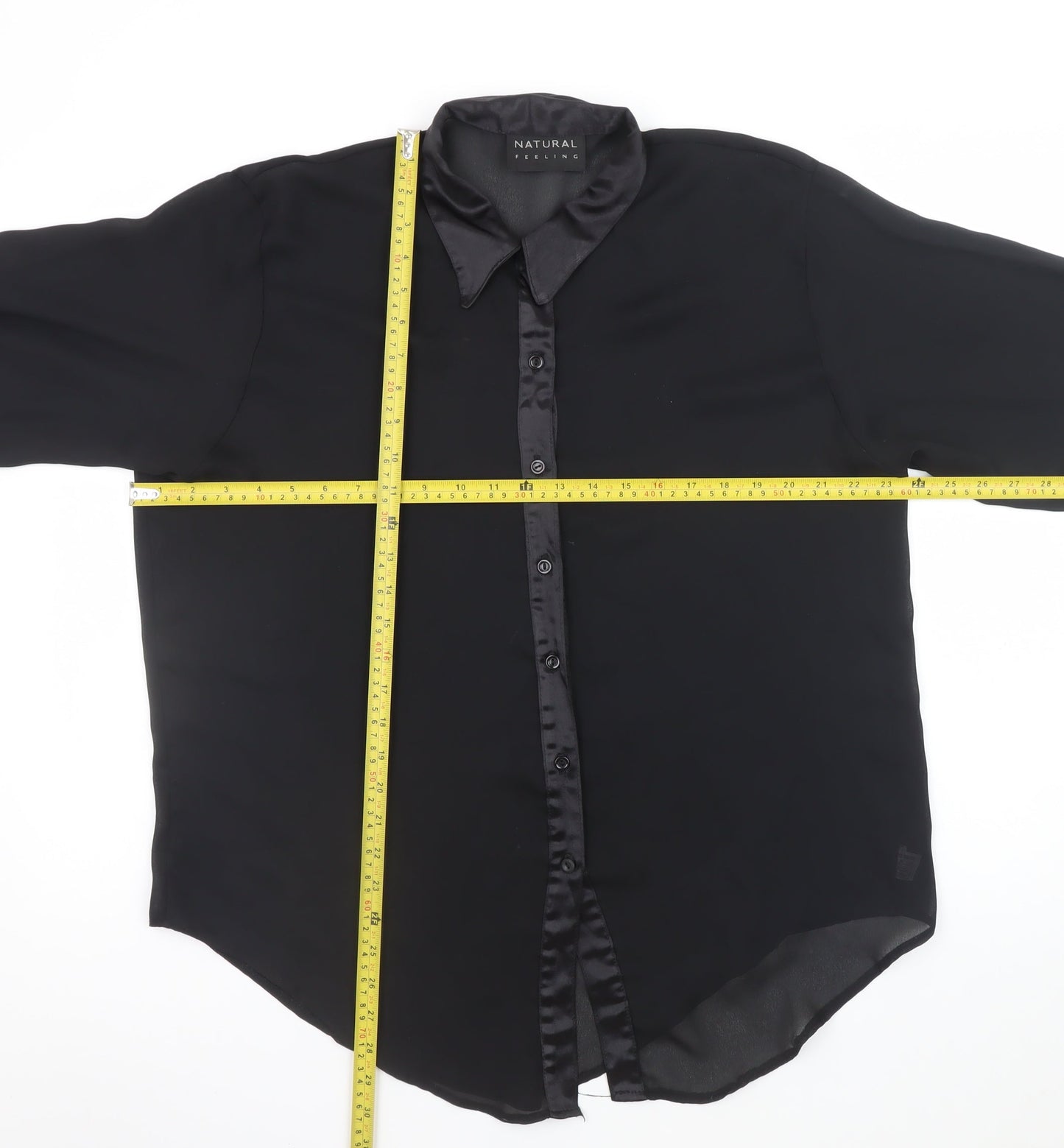 Natural Feeling Women’s Black Size 12 Collared Chiffon Blouse