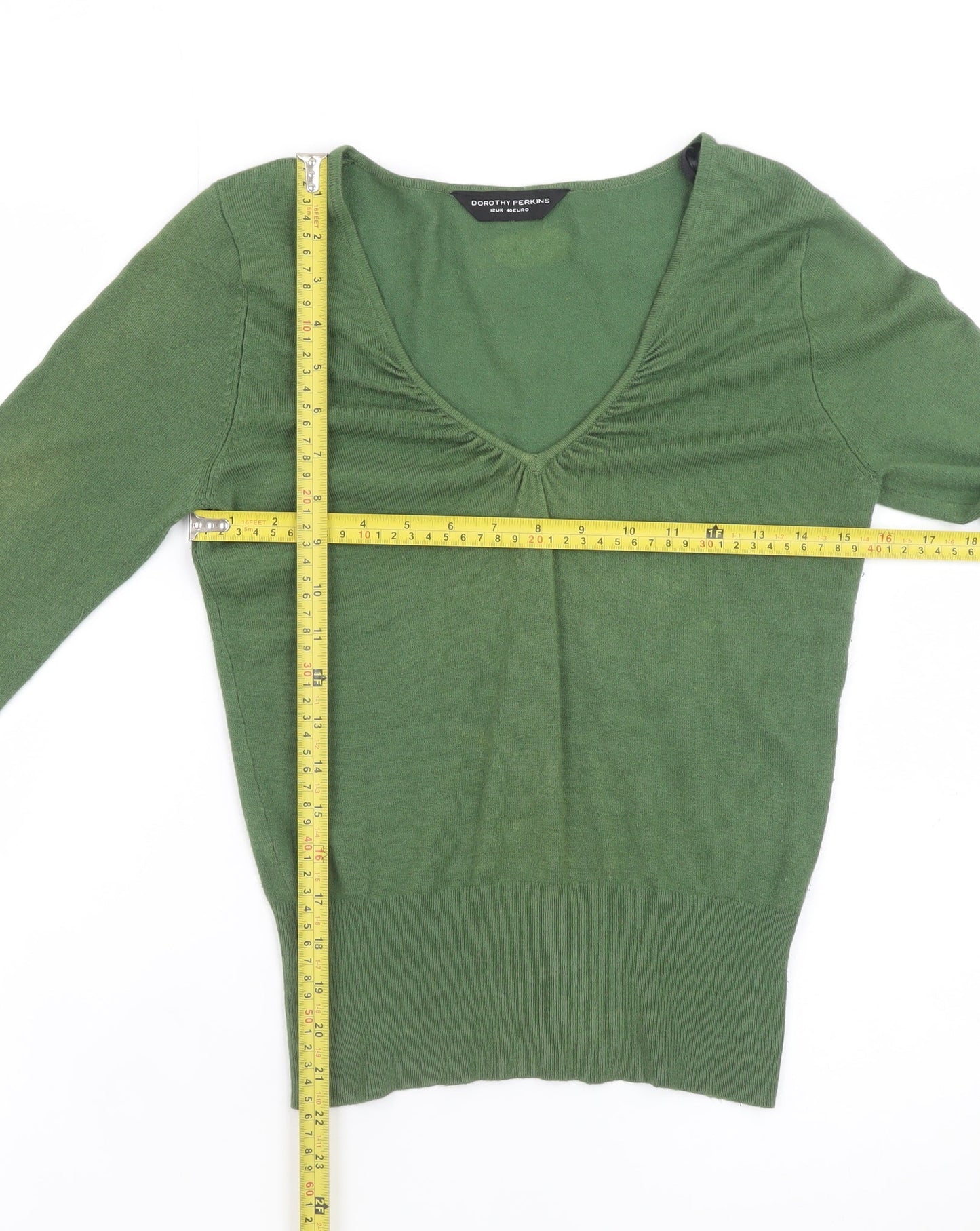 Dorothy Perkins Women’s Green V-Neck Long Sleeve Knit Jumper Size 12