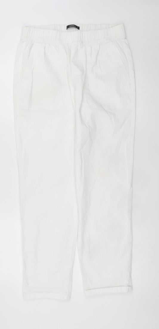 Dunnes Women White Cotton Elastic Waist Straight Leg Trousers M