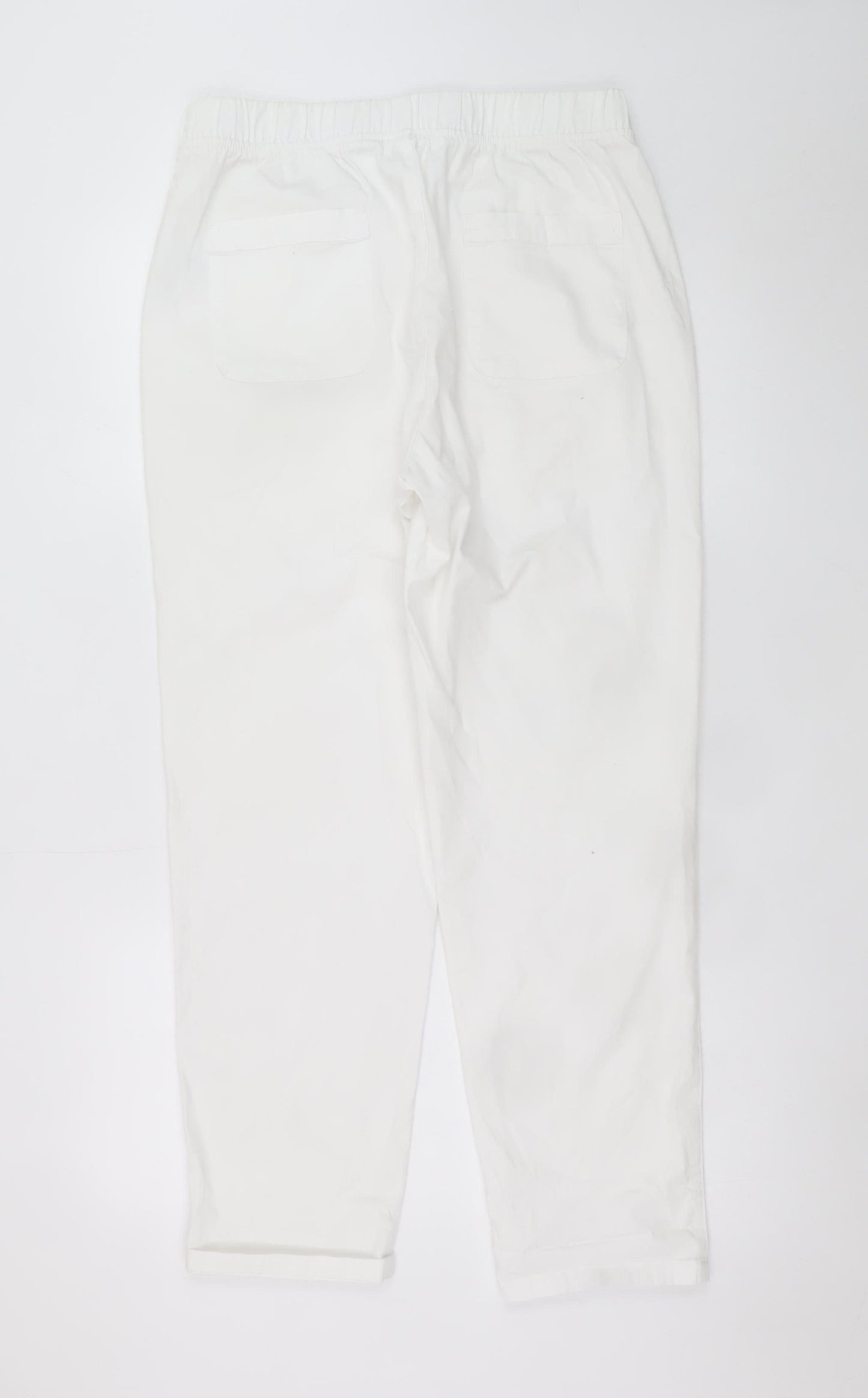 Dunnes Women White Cotton Elastic Waist Straight Leg Trousers M