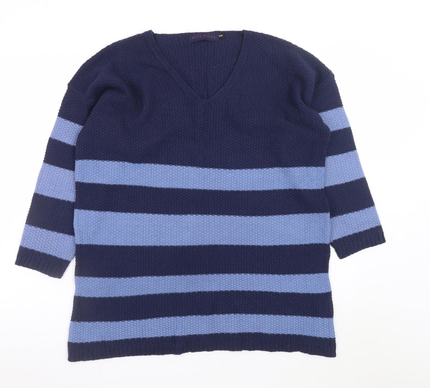 Nova Notte Women's Blue Striped V-Neck Knit Jumper Dress S