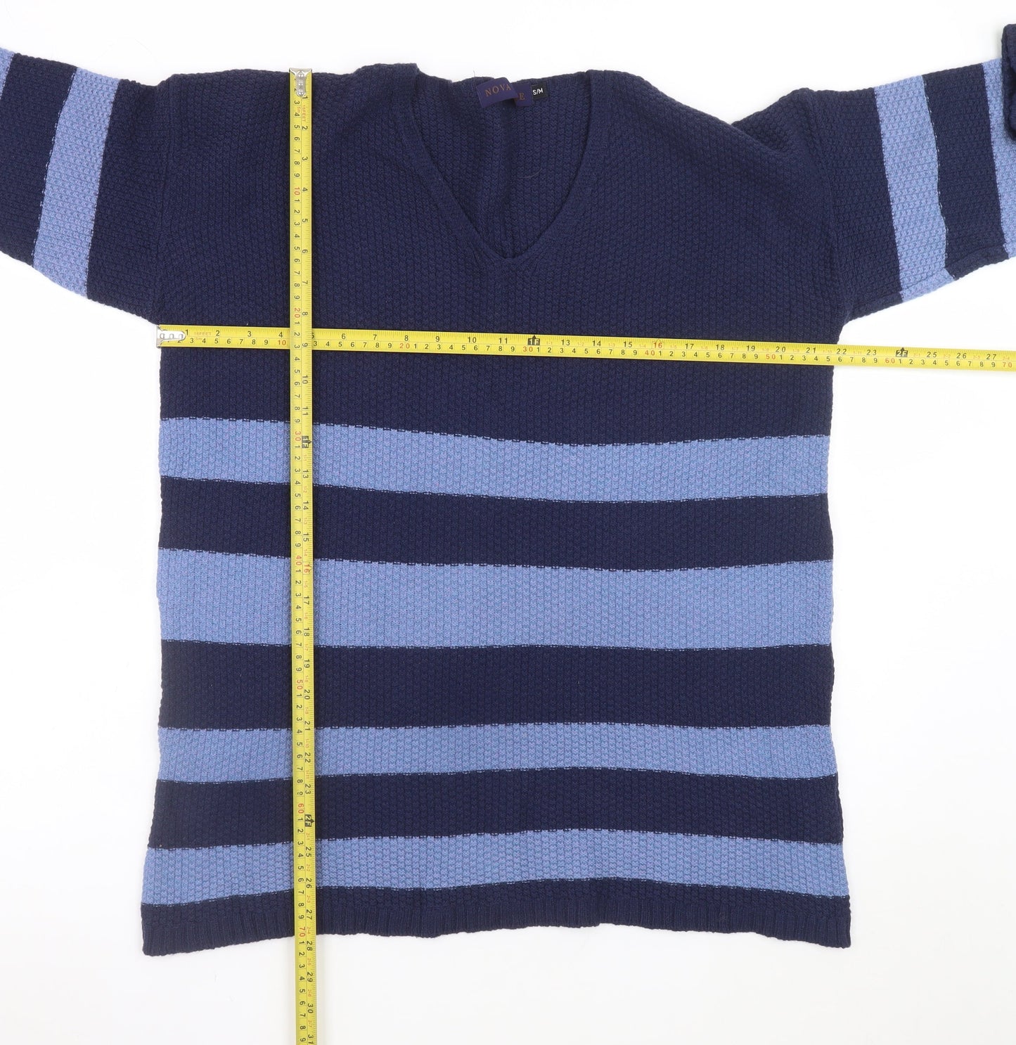 Nova Notte Women's Blue Striped V-Neck Knit Jumper Dress S