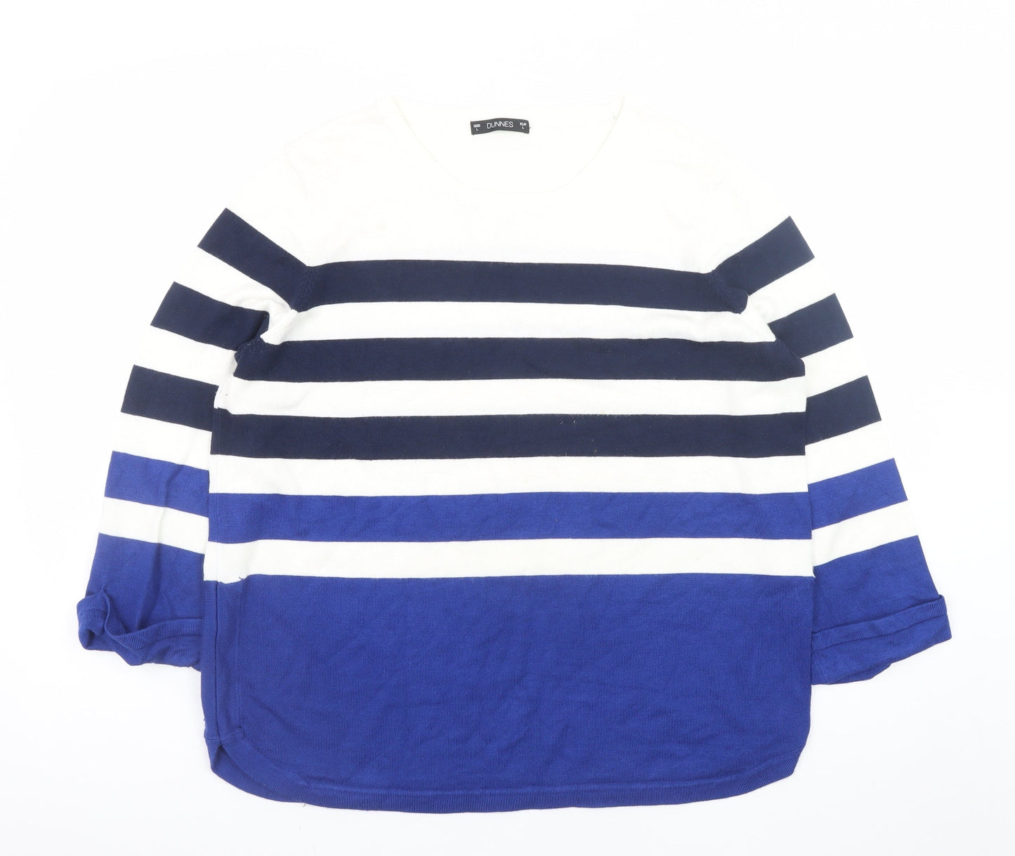 Dunnes Women Blue & White Striped Long Sleeve Jumper Size L