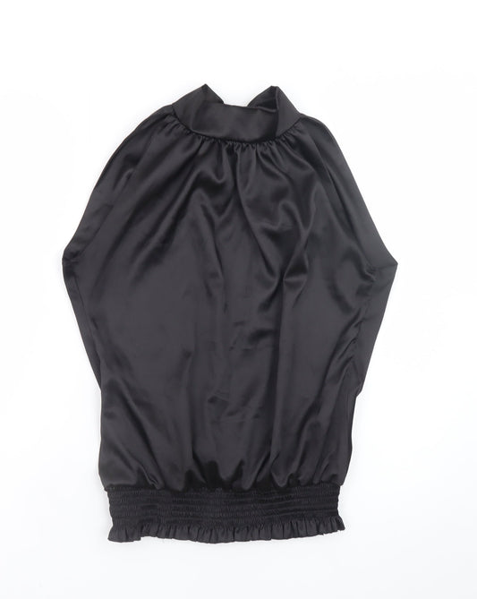 Lili Women's Black Halter Satin Wrap Blouse Size 14