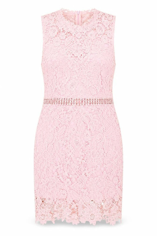 EillyBazar Women's Pink Lace Sleeveless Bodycon Short Dress L