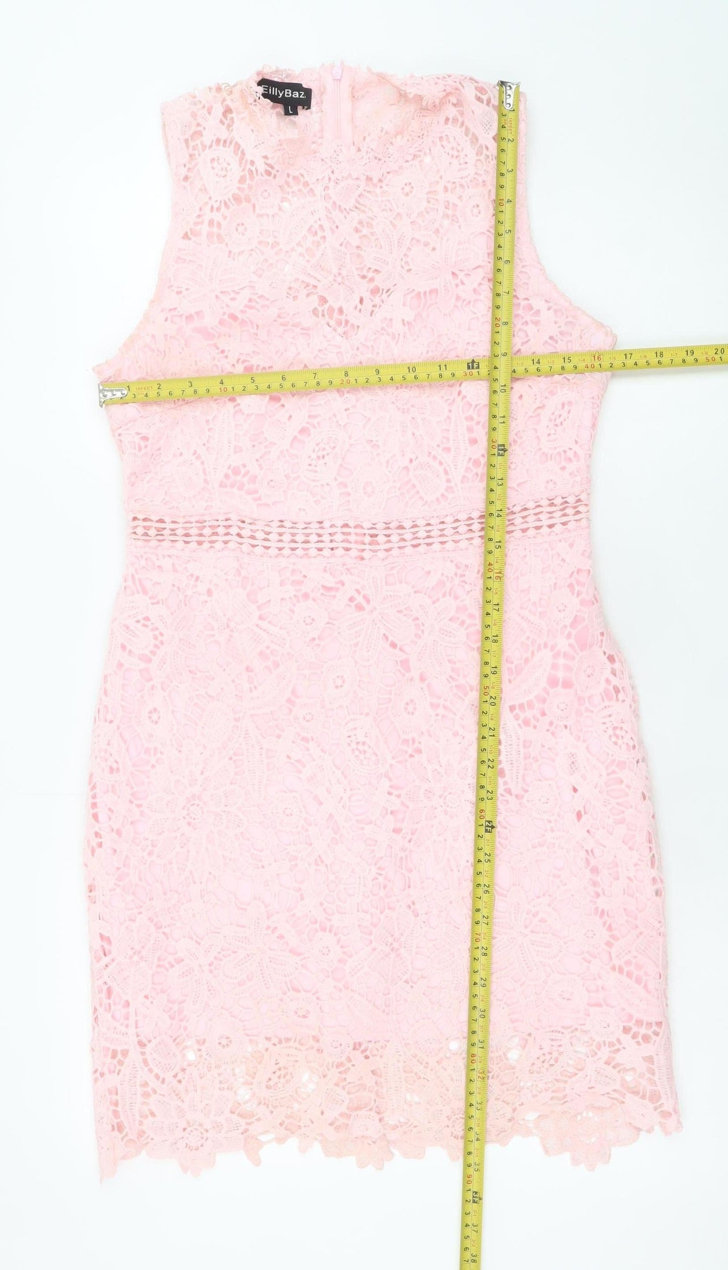 EillyBazar Women's Pink Lace Sleeveless Bodycon Short Dress L