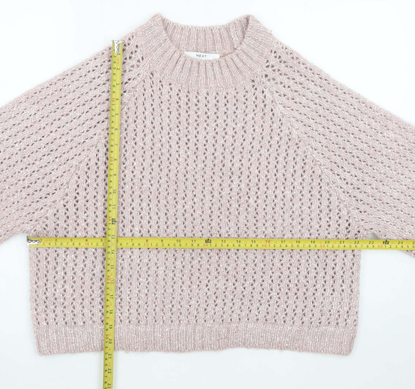 Next Women Pink Open-Knit 3/4 Sleeve Pullover Jumper Size 12
