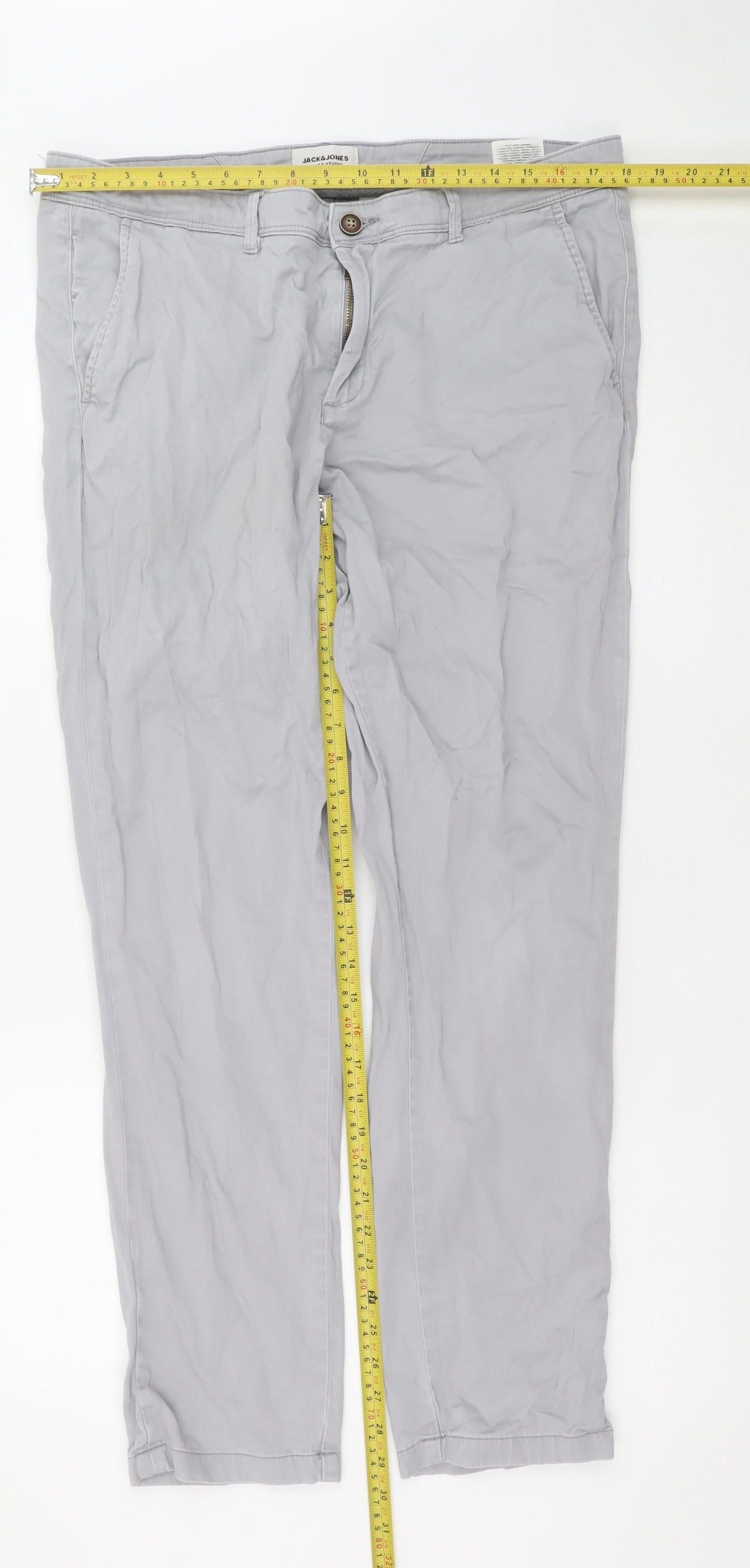Jack & Jones Men’s Grey Straight Fit Jeans 36W 32L Cotton Blend