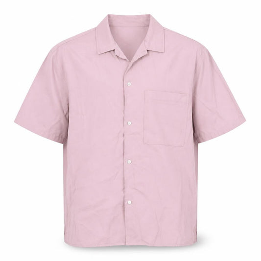 Bershka Men's Pink Short Sleeve Button-Up Shirt L Regular Fit