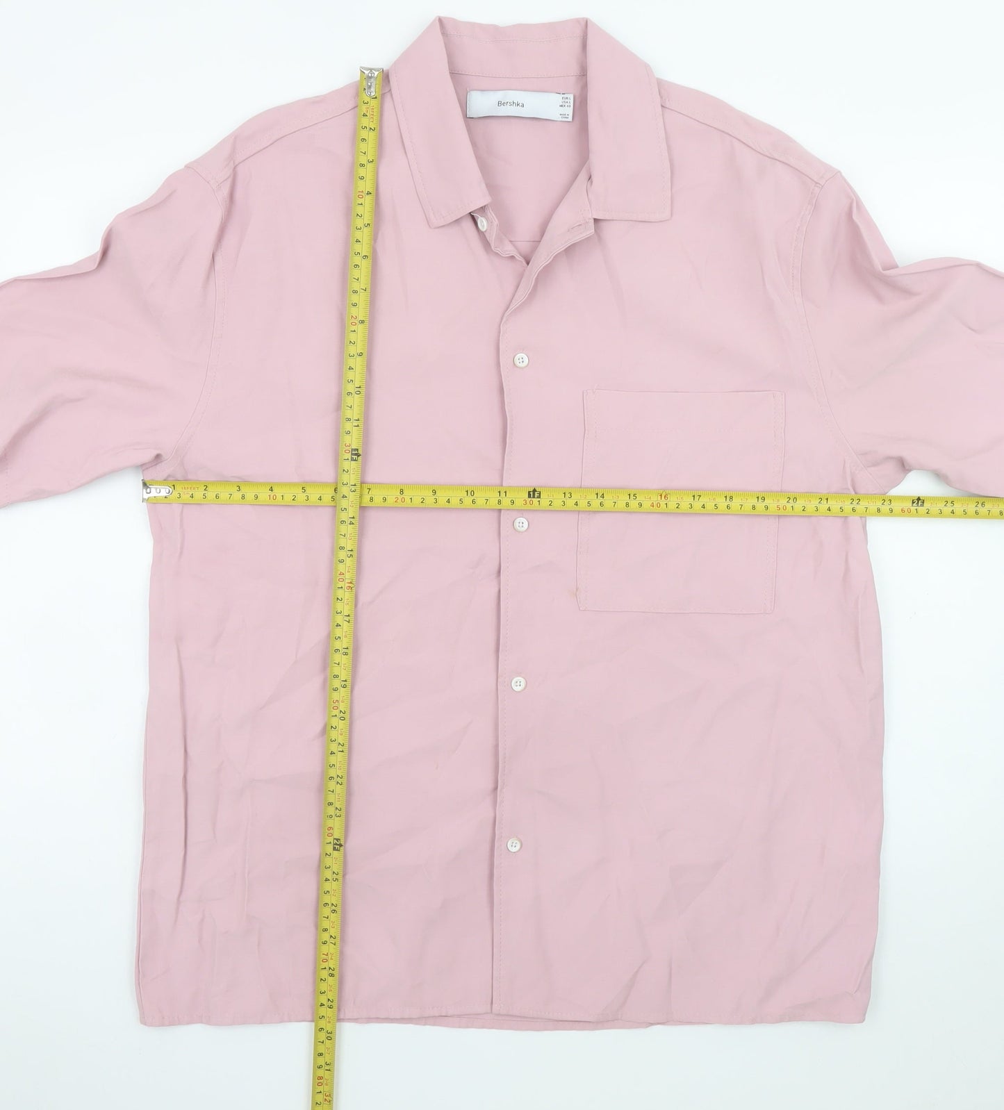 Bershka Men's Pink Short Sleeve Button-Up Shirt L Regular Fit
