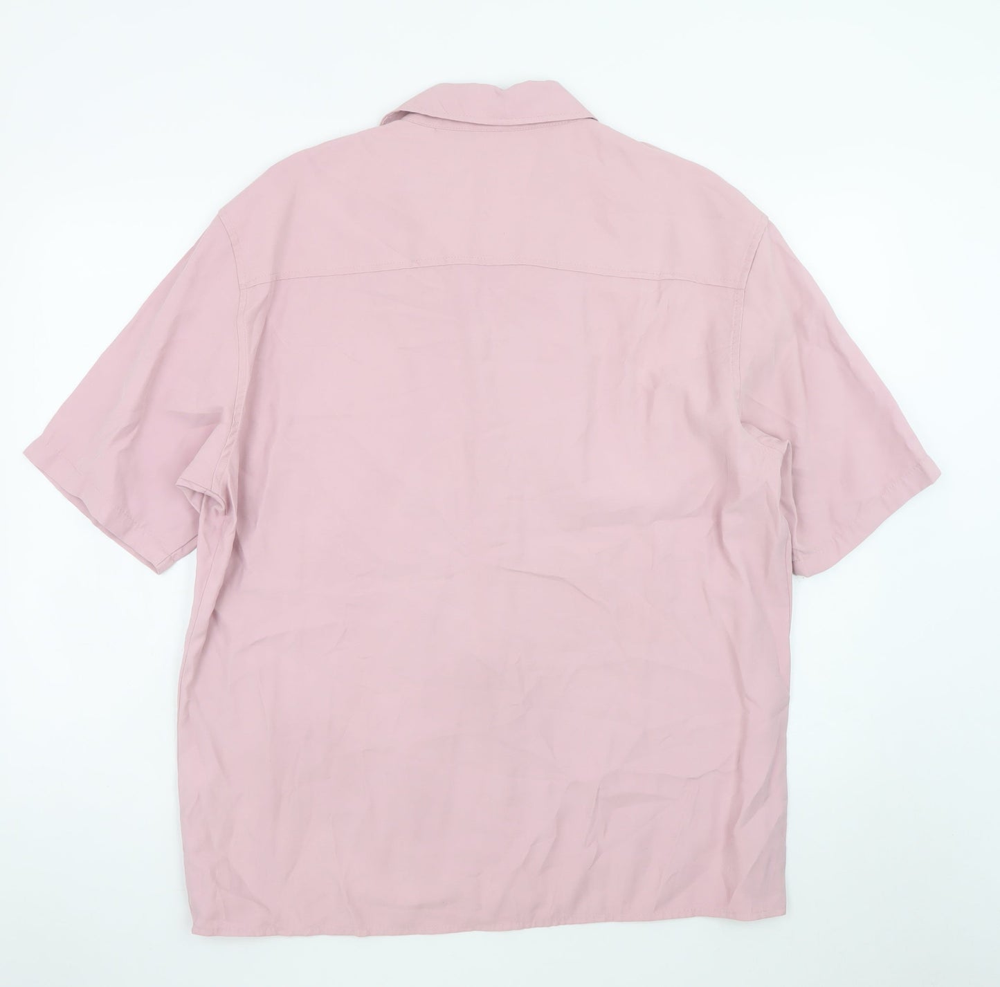 Bershka Men's Pink Short Sleeve Button-Up Shirt L Regular Fit