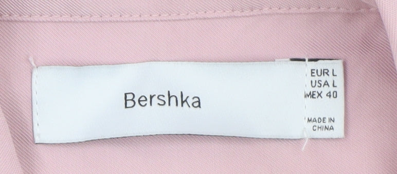 Bershka Men's Pink Short Sleeve Button-Up Shirt L Regular Fit
