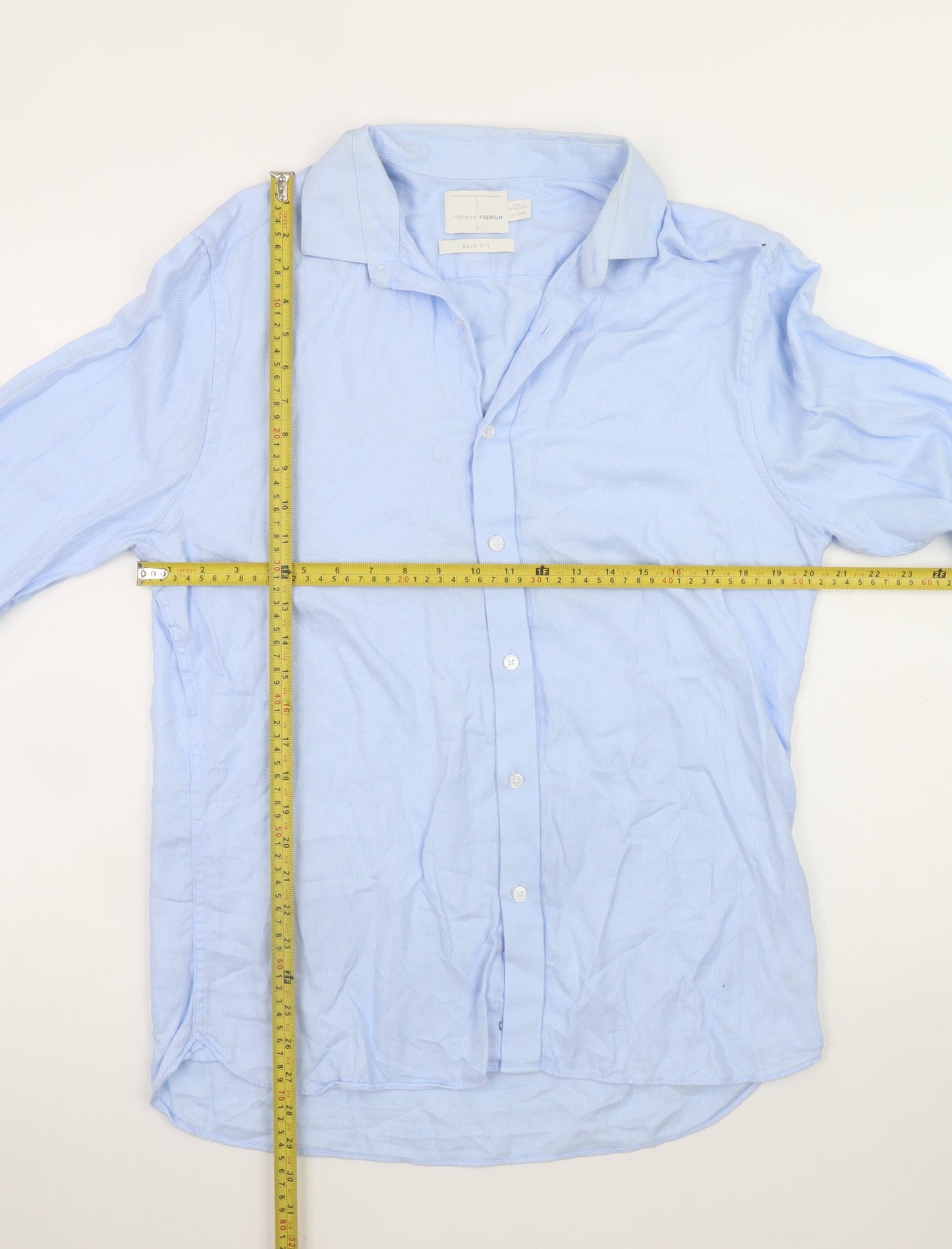 Topman Premium Men's Blue Slim Fit Long Sleeve Cotton Shirt Size L